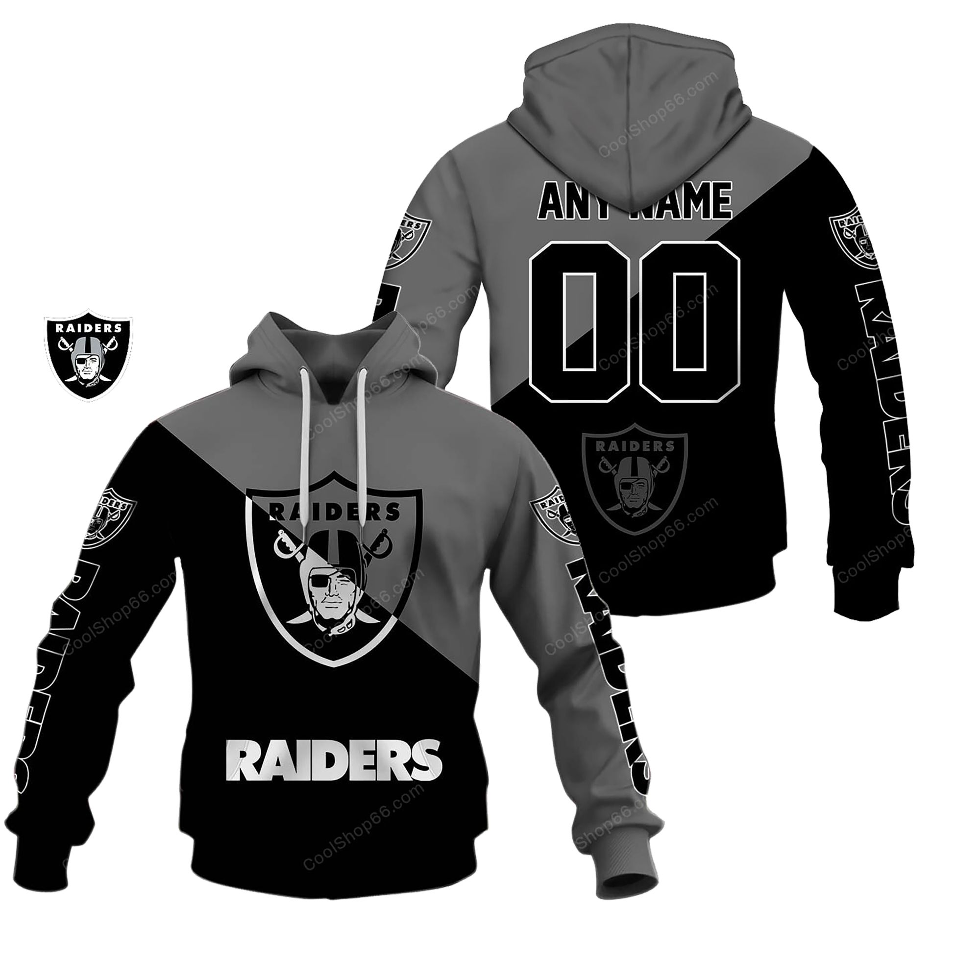 Buildercar - Las Vegas Raiders Monochrome Power Custom Name Hoodie