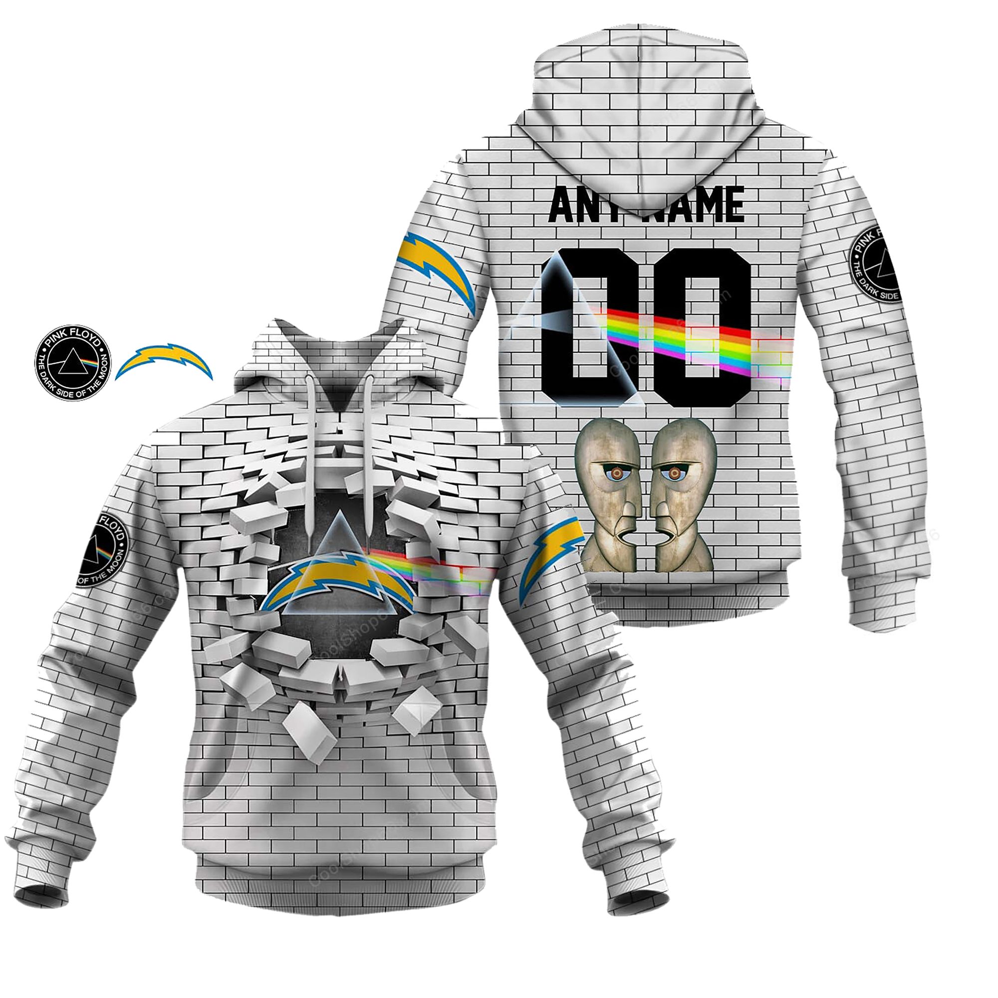 Buildercar - Los Angeles Chargers NFL X Pink Floyd Inspired Custom Name Hoodie