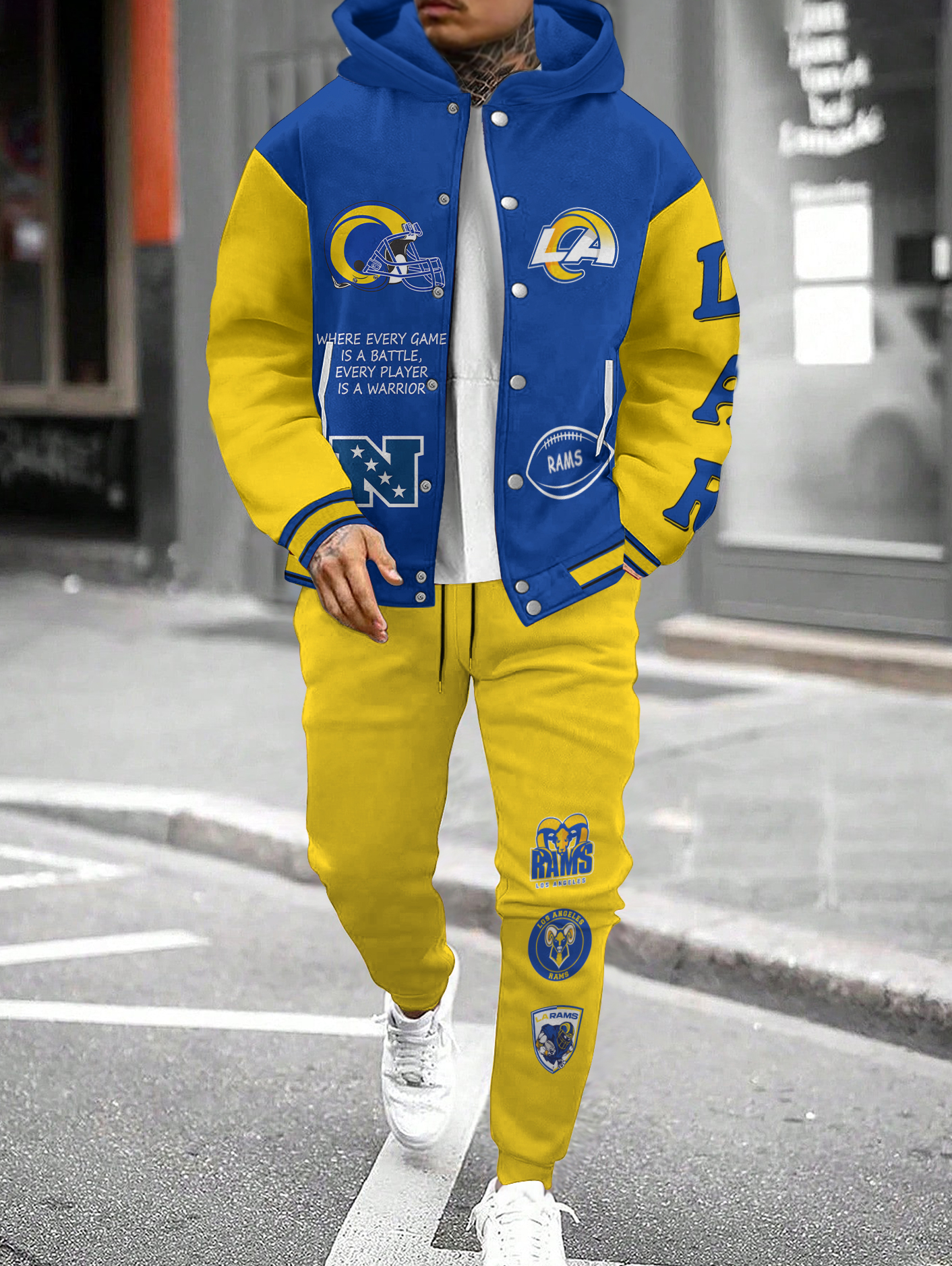 Los Angeles Rams Hooded Jacket With Drawstring Waistband Joggers 2pcs Set