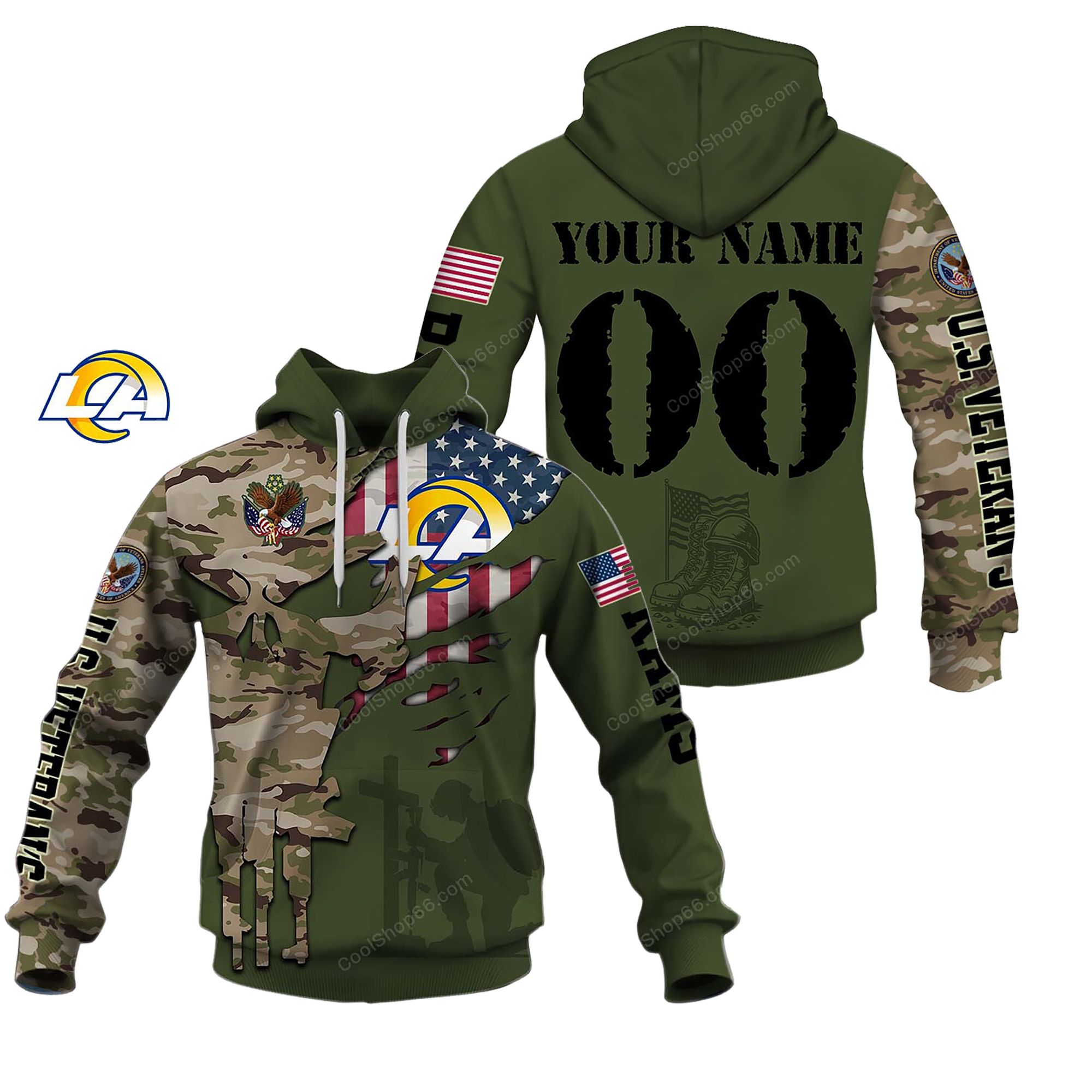 Buildercar - Los Angeles Rams Veteran's Day Custom Name Hoodie