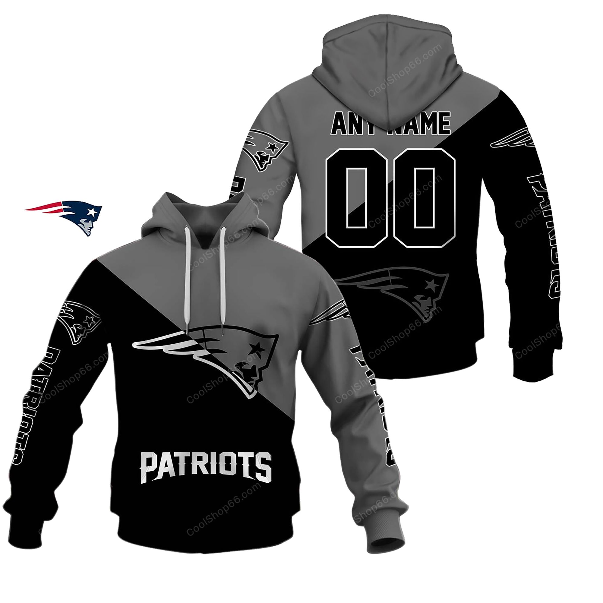 Buildercar - New England Patriots Monochrome Power Custom Name Hoodie