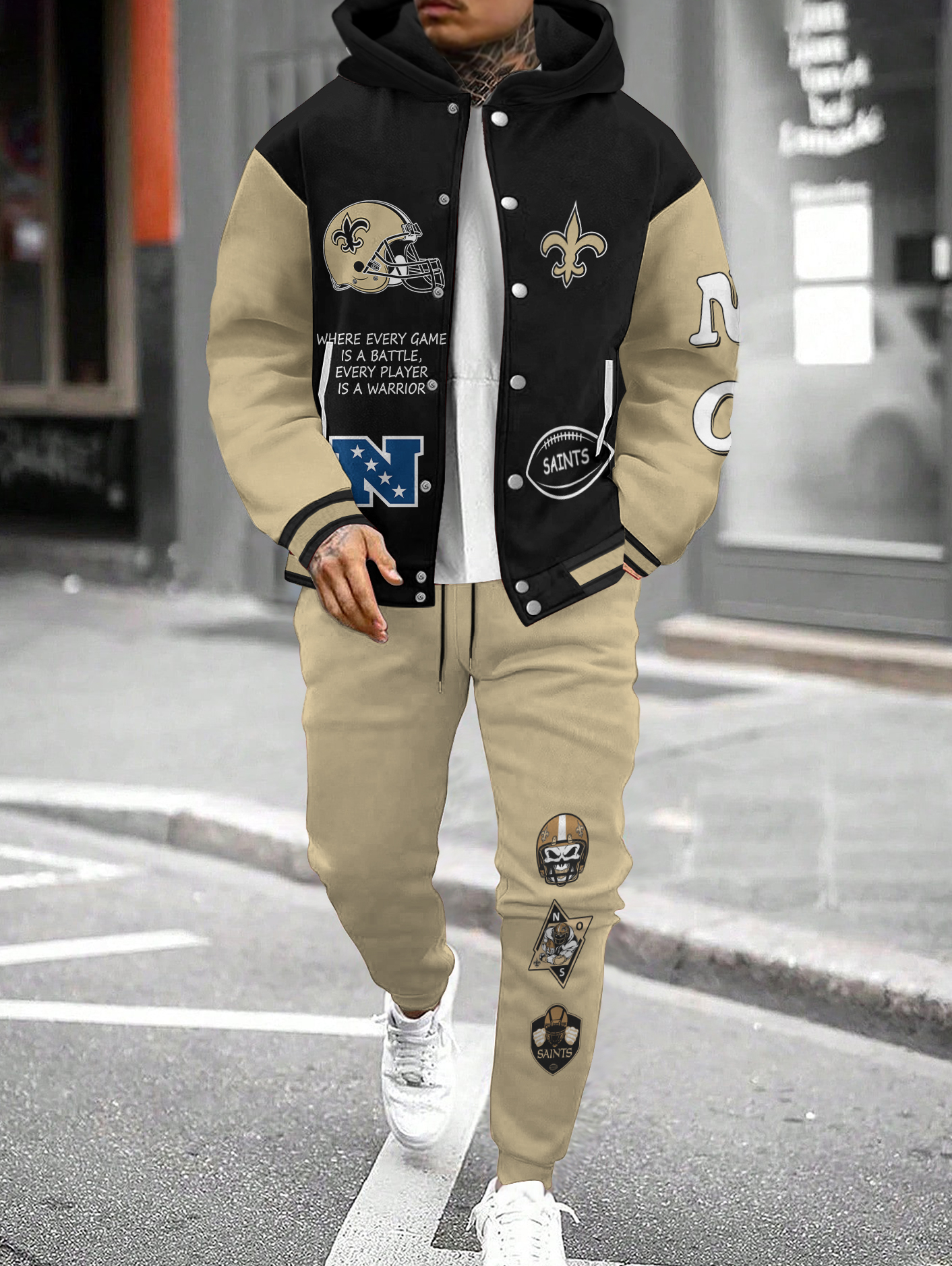 New Orleans Saints Hooded Jacket With Drawstring Waistband Joggers 2pcs Set