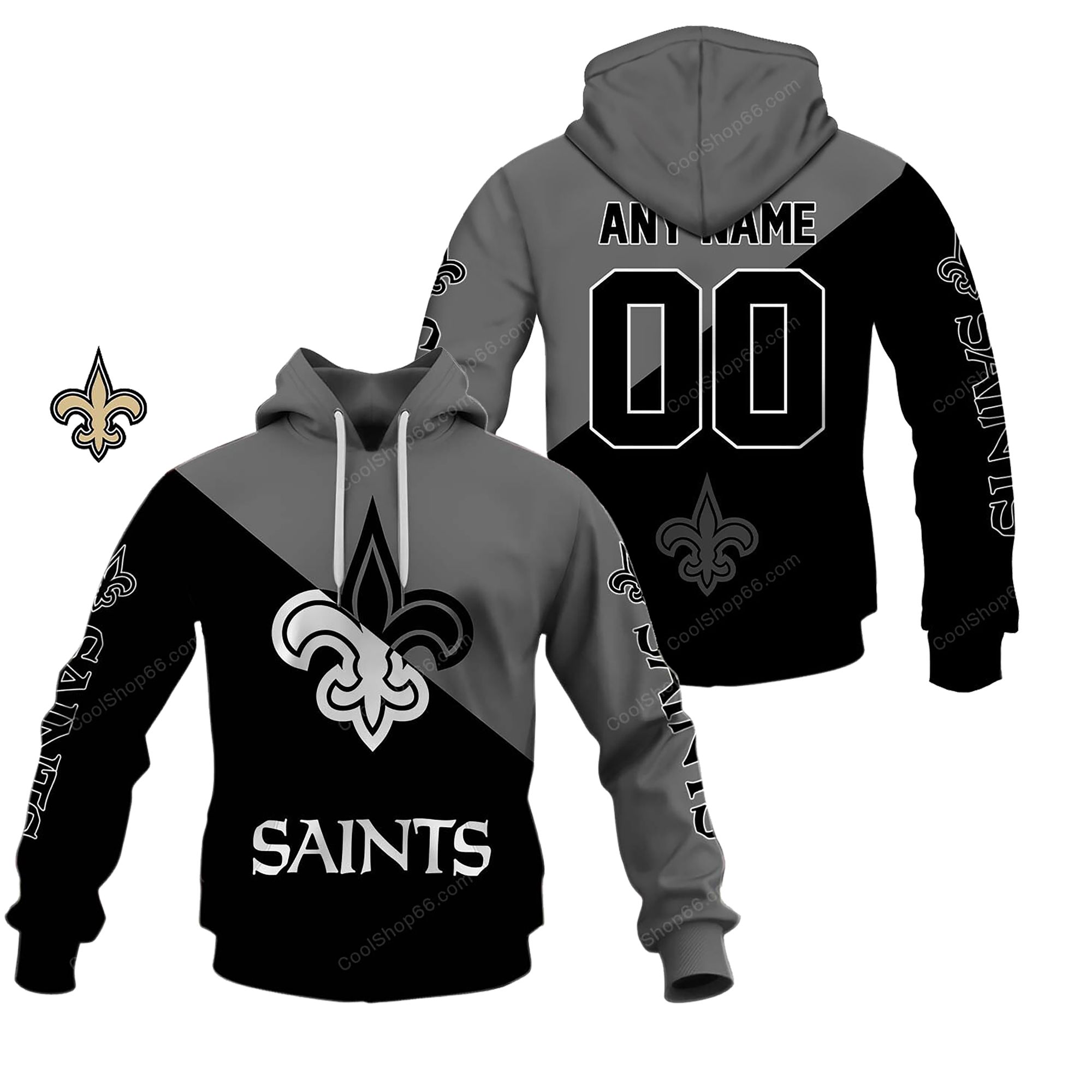 Buildercar - New Orleans Saints Monochrome Power Custom Name Hoodie