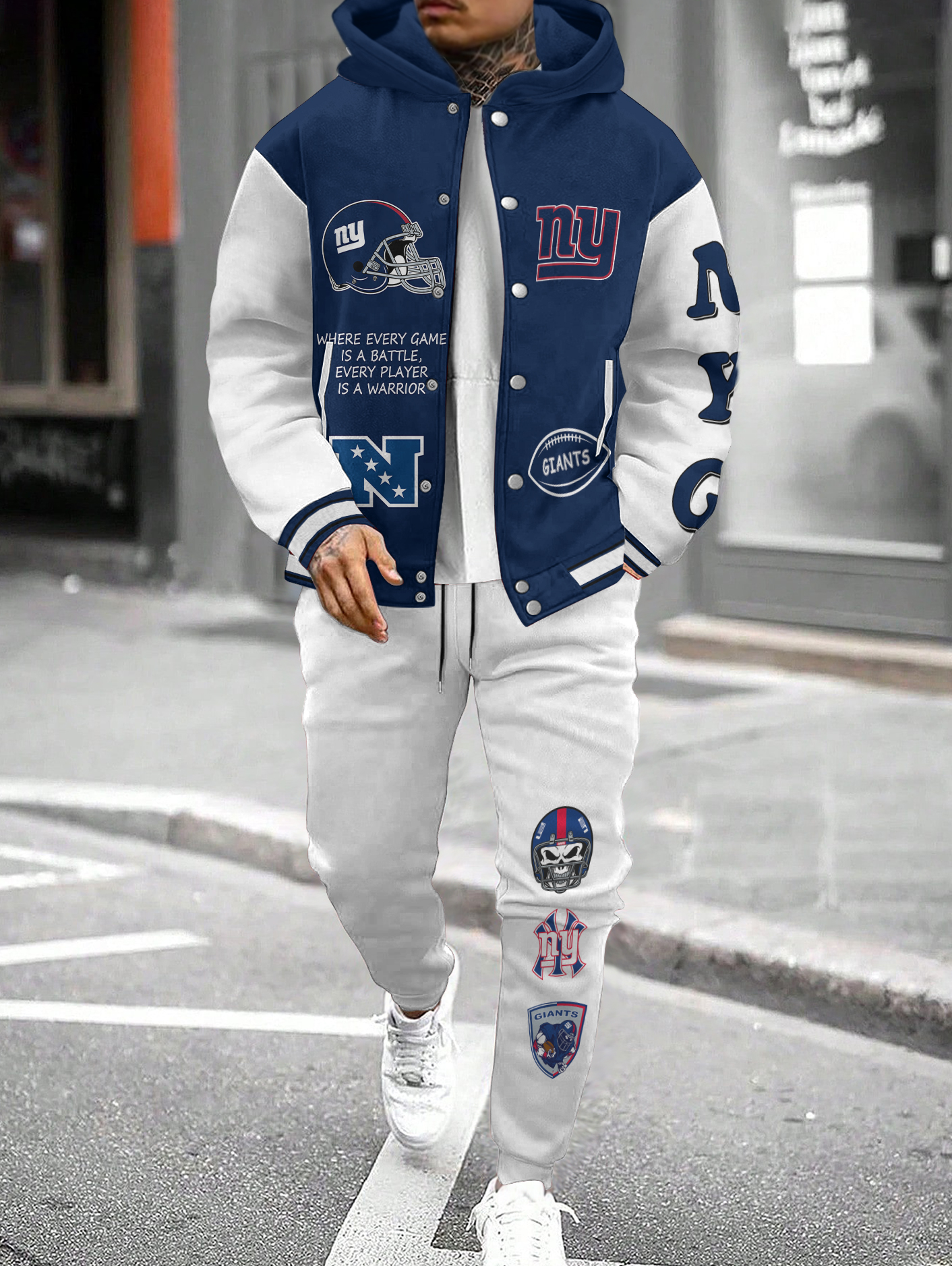 New York Giants Hooded Jacket With Drawstring Waistband Joggers 2pcs Set