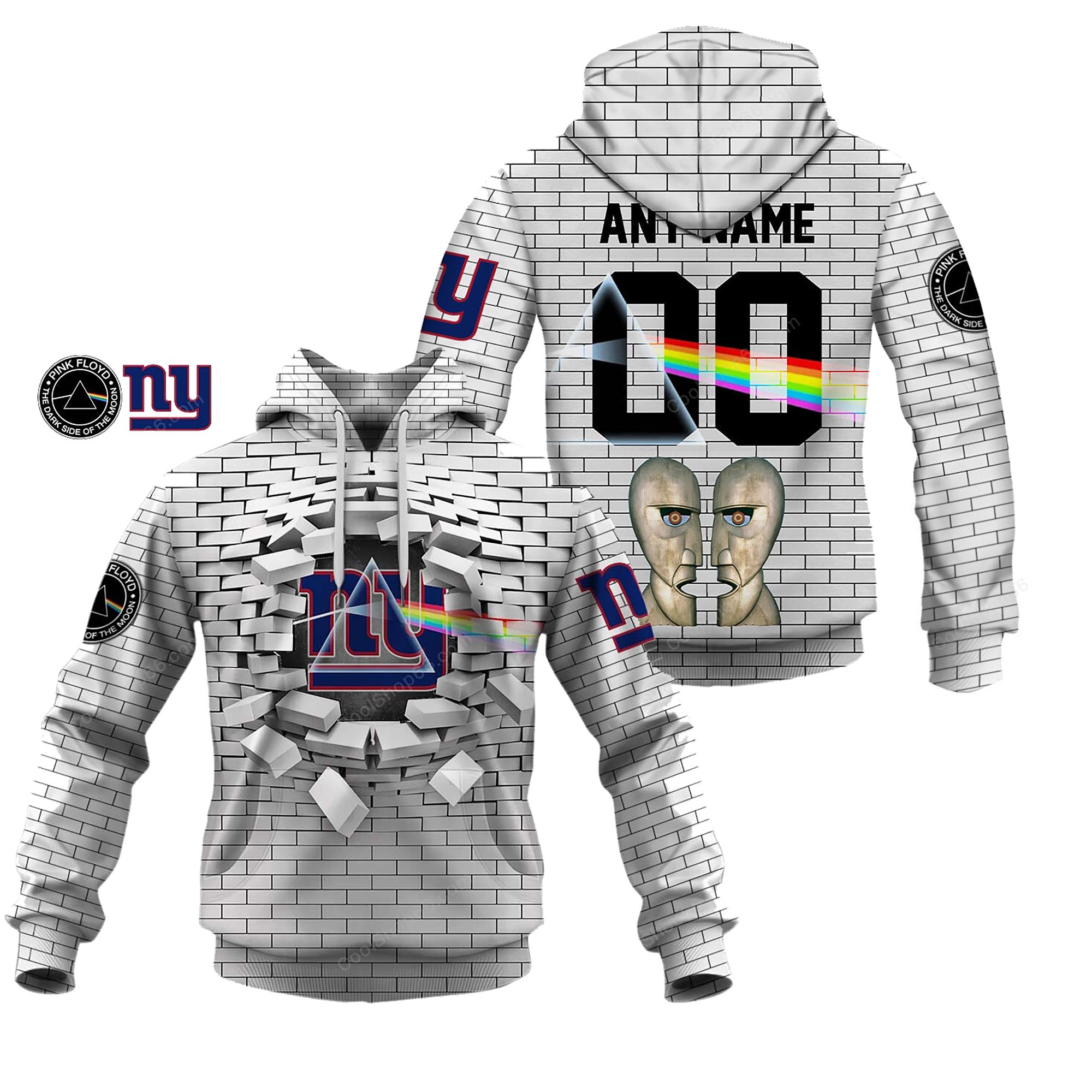 Buildercar - New York Giants NFL X Pink Floyd Inspired Custom Name Hoodie