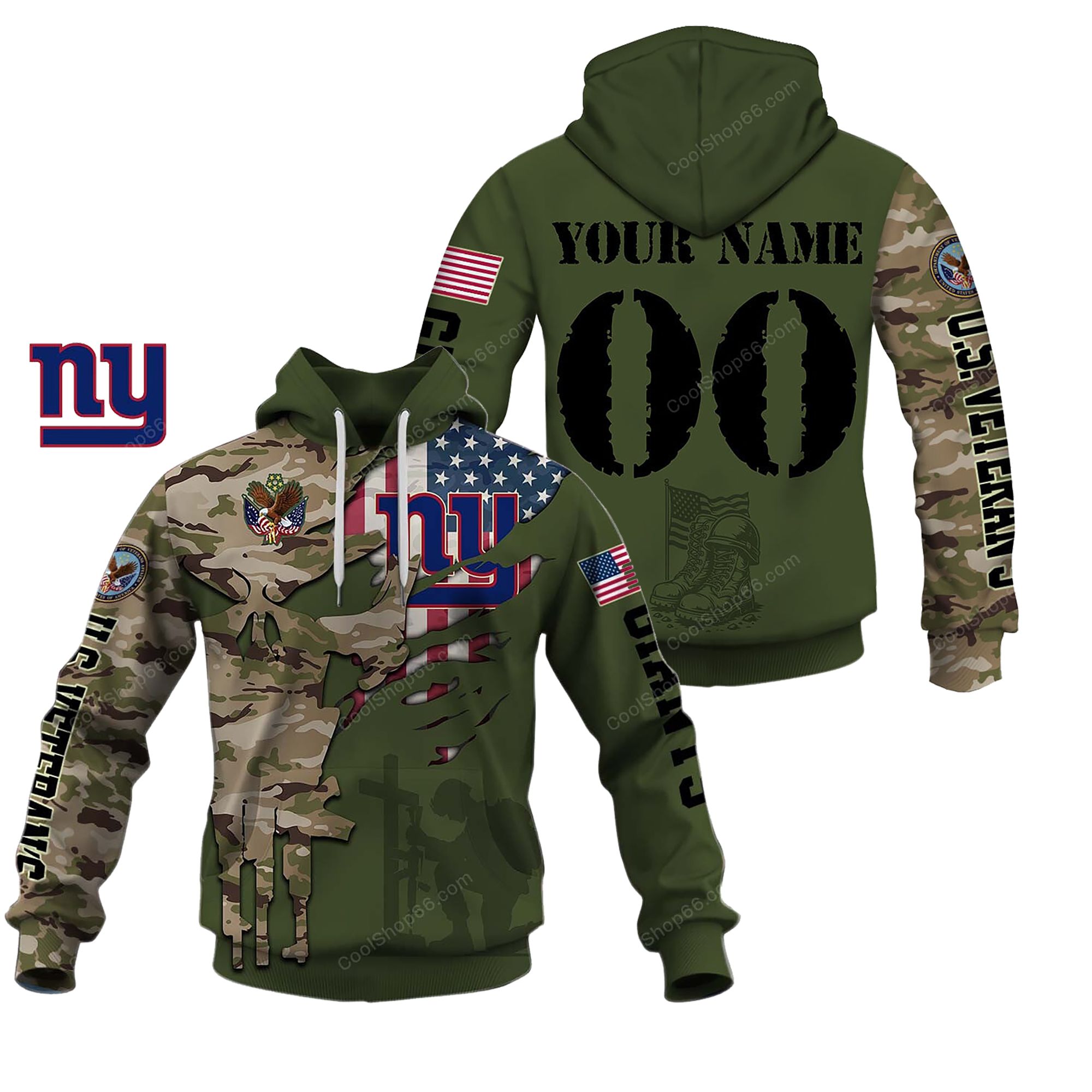Buildercar - New York Giants Veteran's Day Custom Name Hoodie