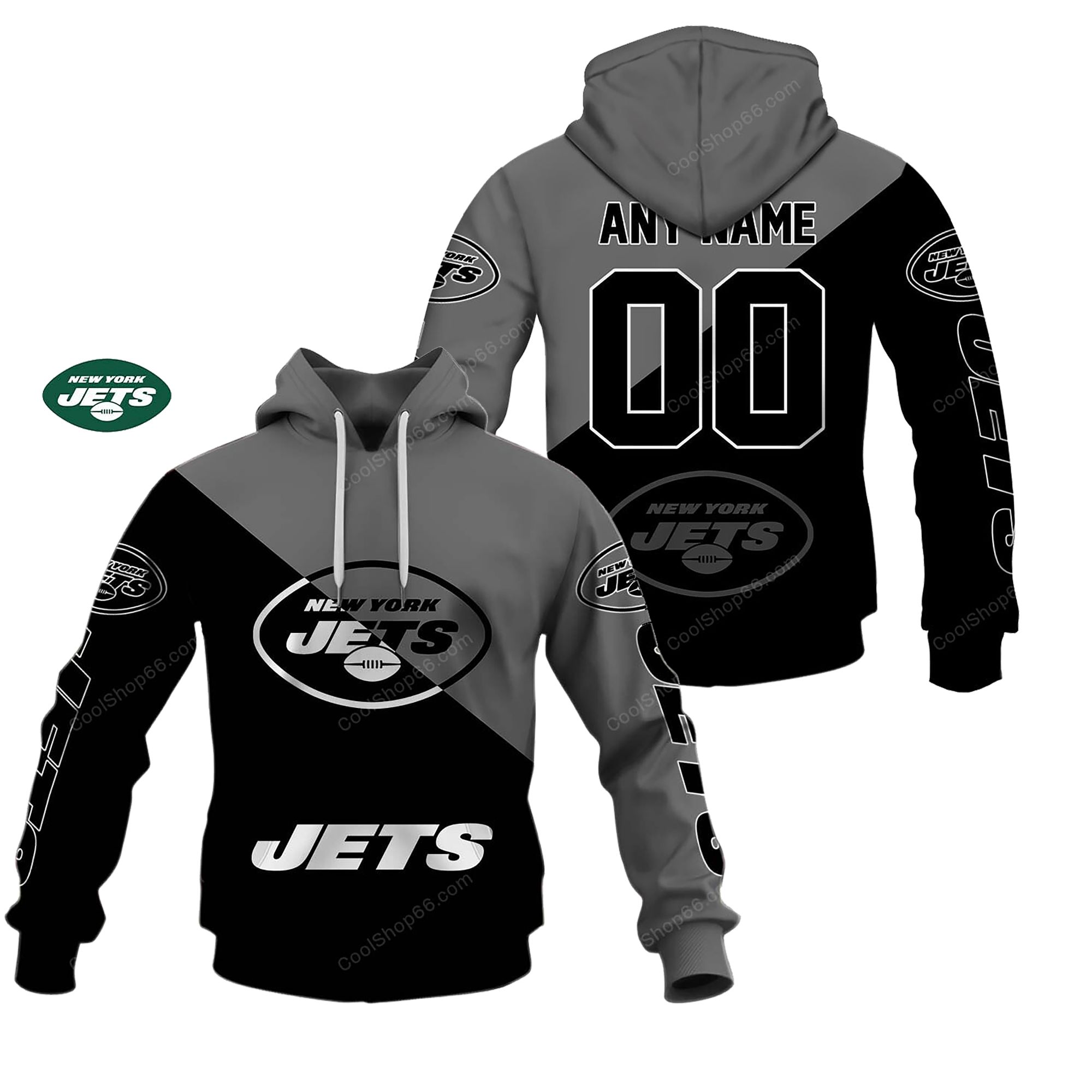Buildercar - New York Jets Monochrome Power Custom Name Hoodie