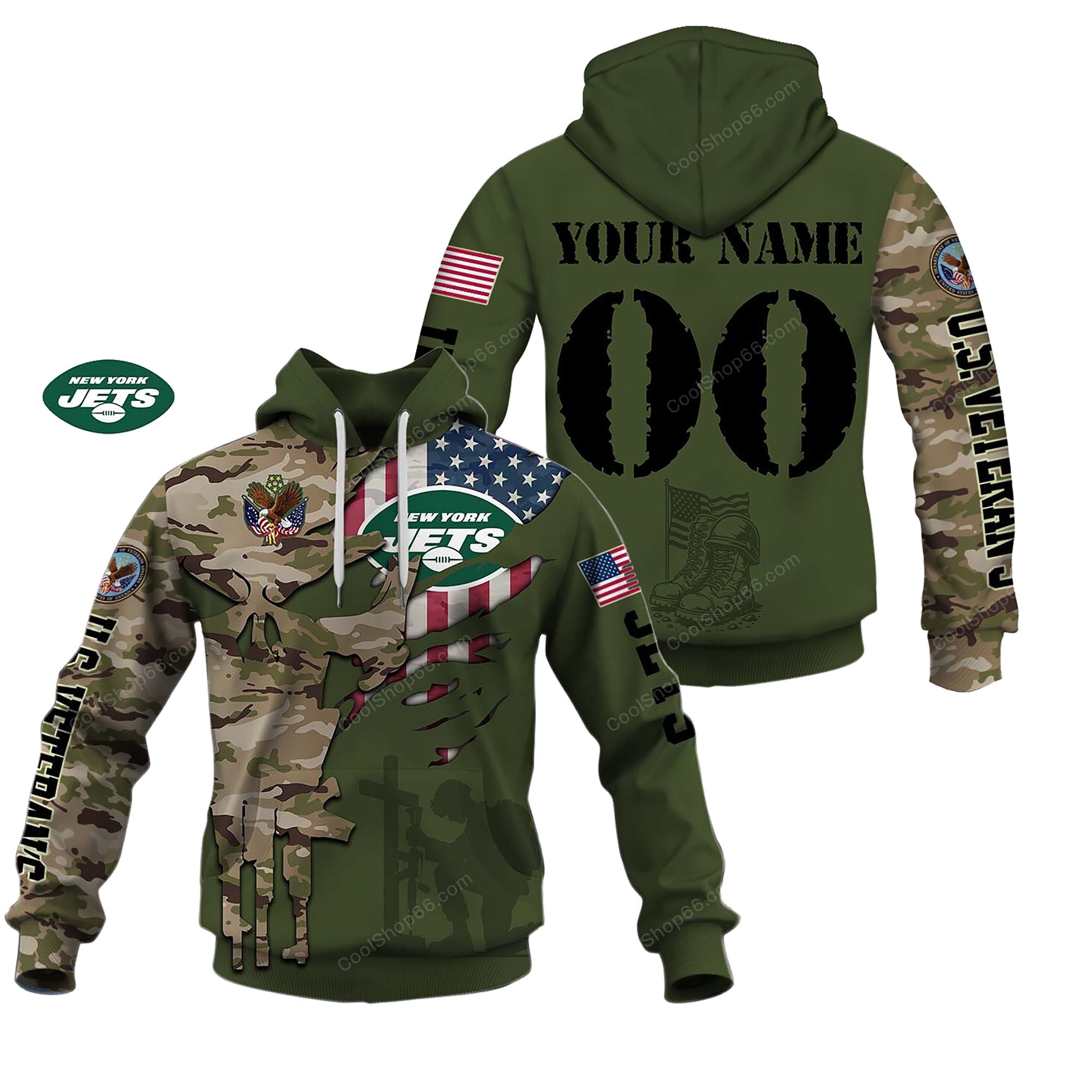 Buildercar - New York Jets Veteran's Day Custom Name Hoodie