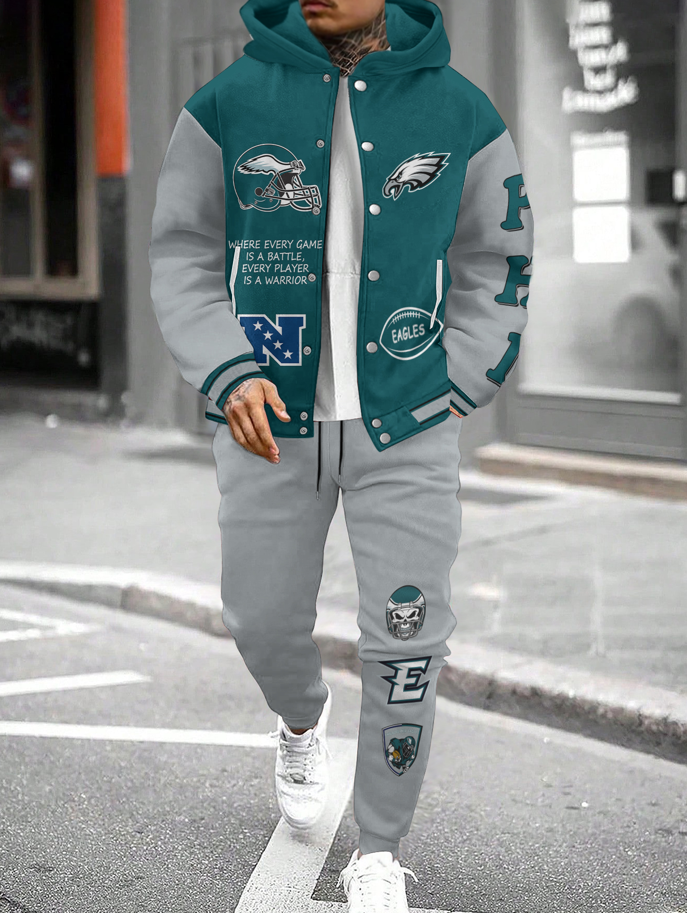 Philadelphia Eagles Hooded Jacket With Drawstring Waistband Joggers 2pcs Set
