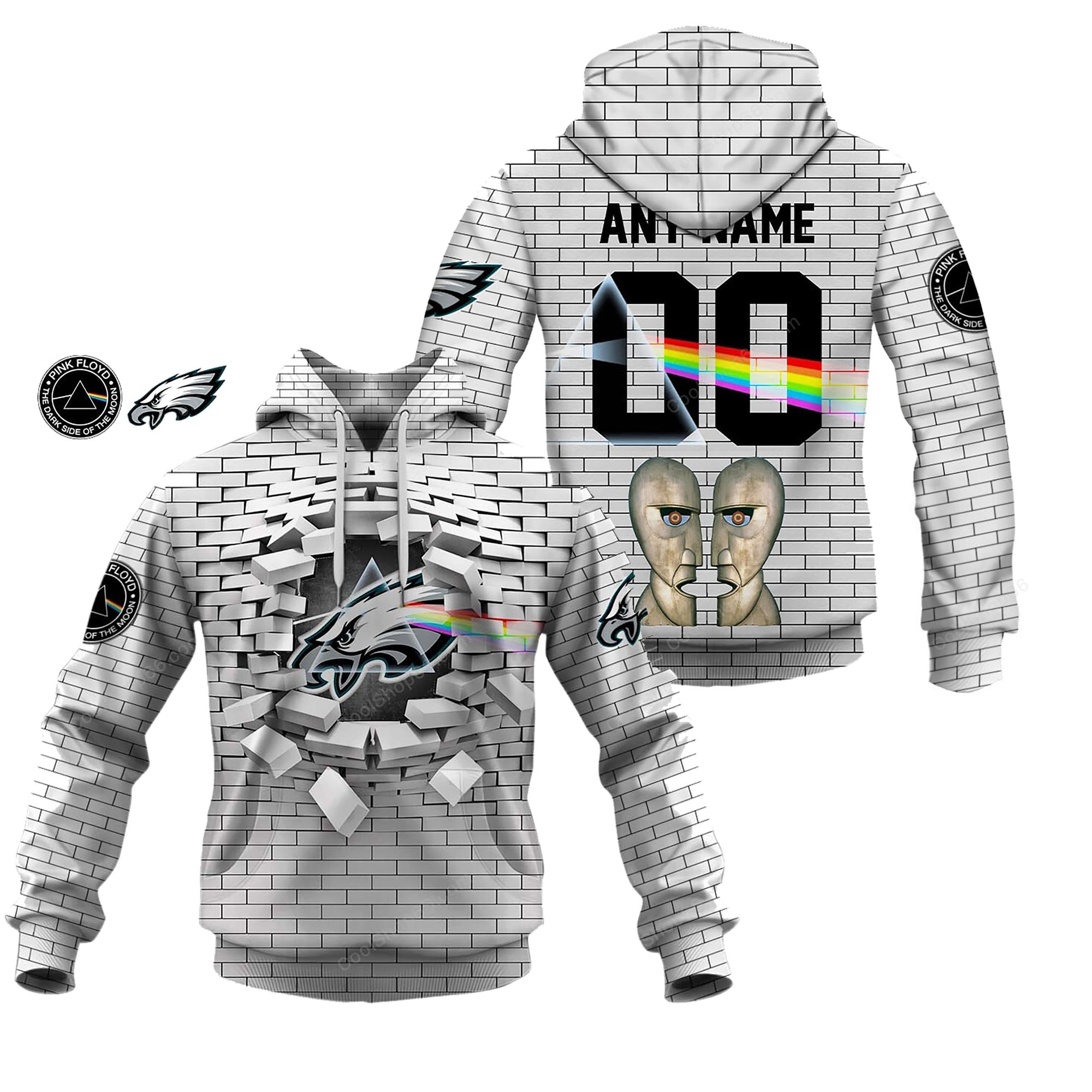 Buildercar - Philadelphia Eagles NFL X Pink Floyd Inspired Custom Name Hoodie