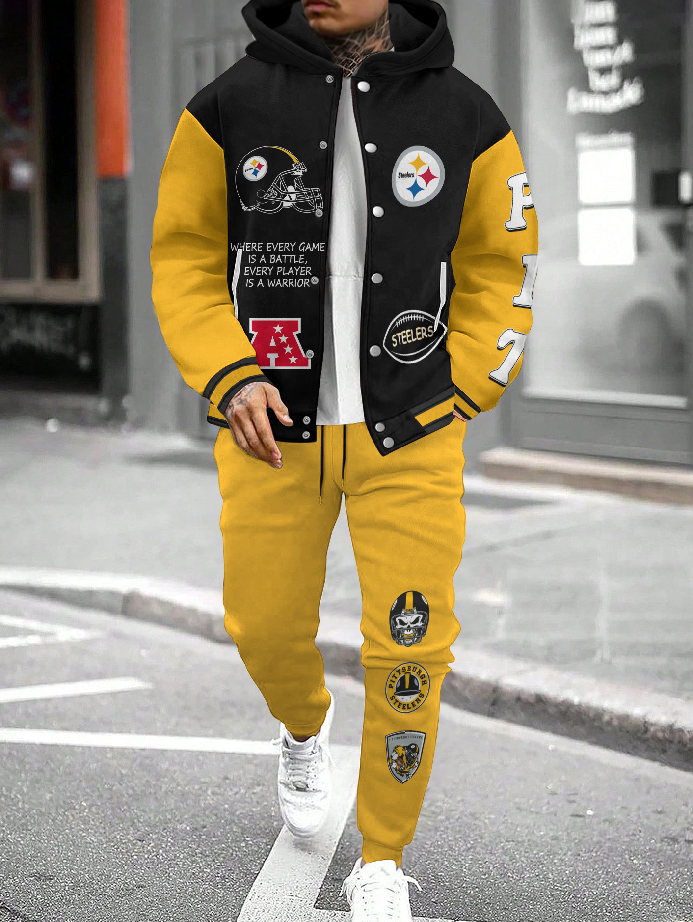 Pittsburgh Steelers Hooded Jacket With Drawstring Waistband Joggers 2pcs Set