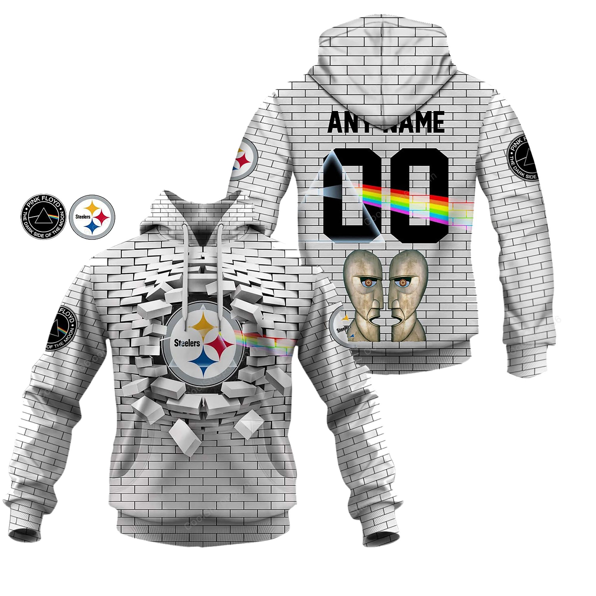 Buildercar - Pittsburgh Steelers NFL X Pink Floyd Inspired Custom Name Hoodie