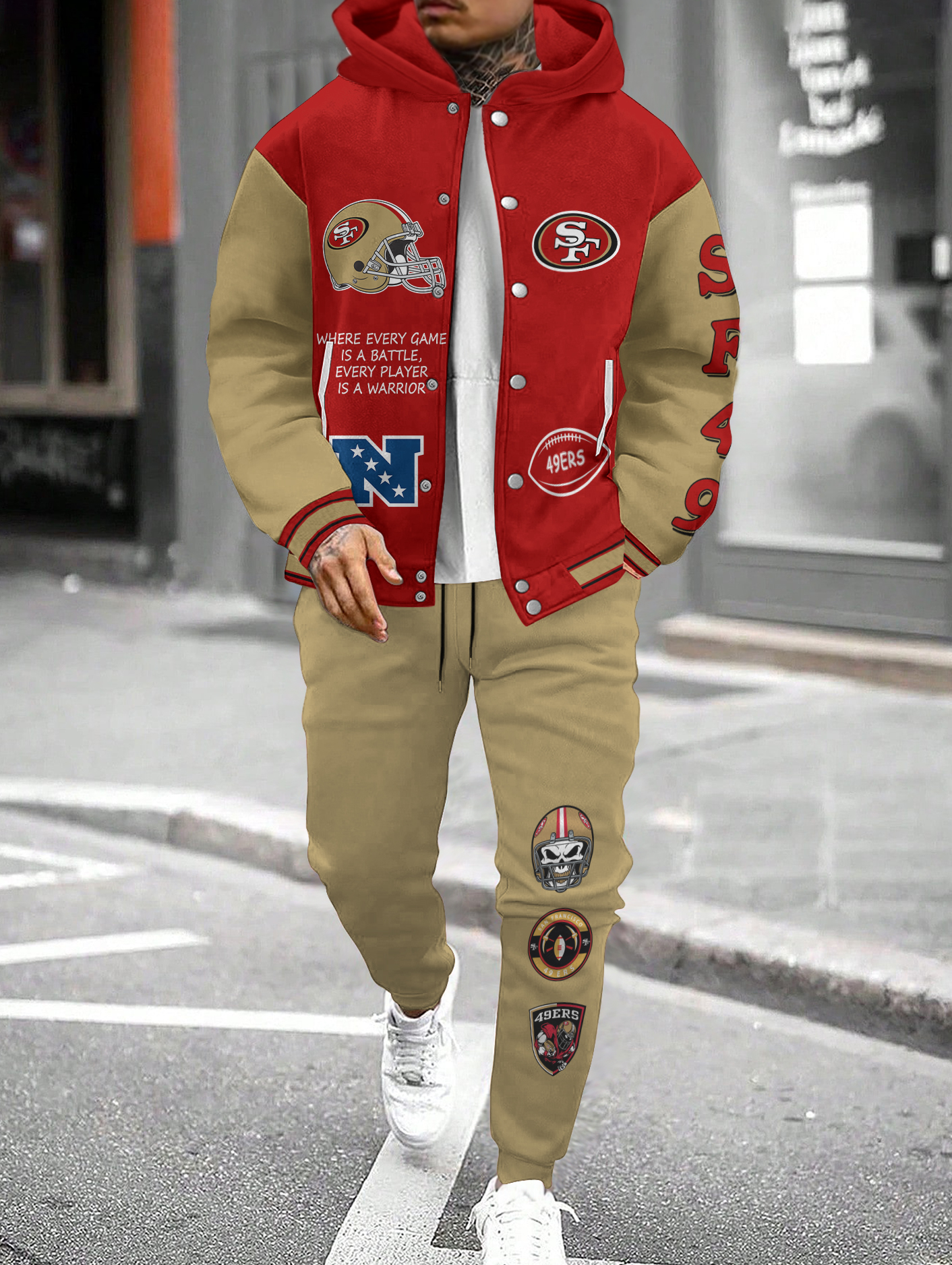 San Francisco 49ers Hooded Jacket With Drawstring Waistband Joggers 2pcs Set
