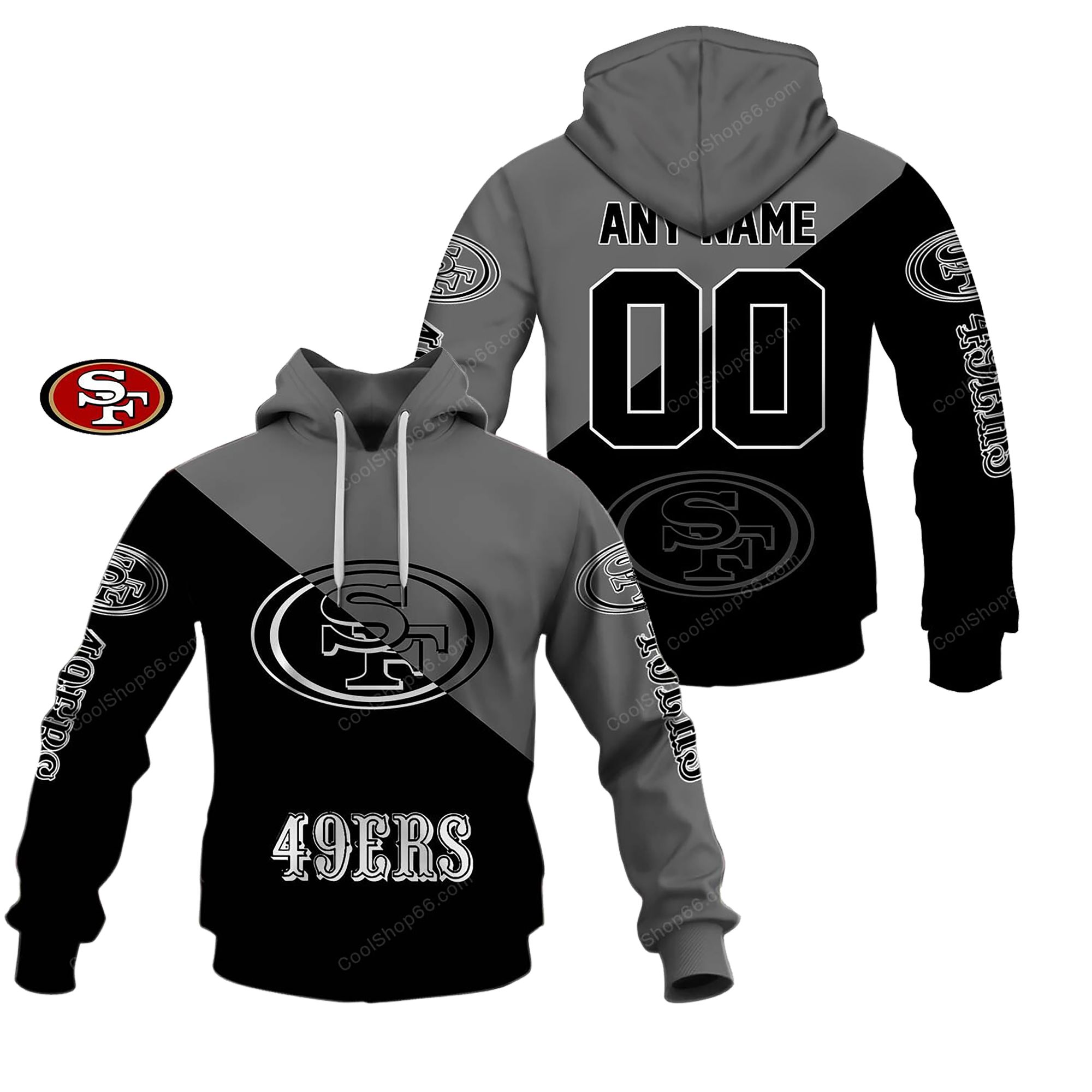 Buildercar - San Francisco 49ers Monochrome Power Custom Name Hoodie