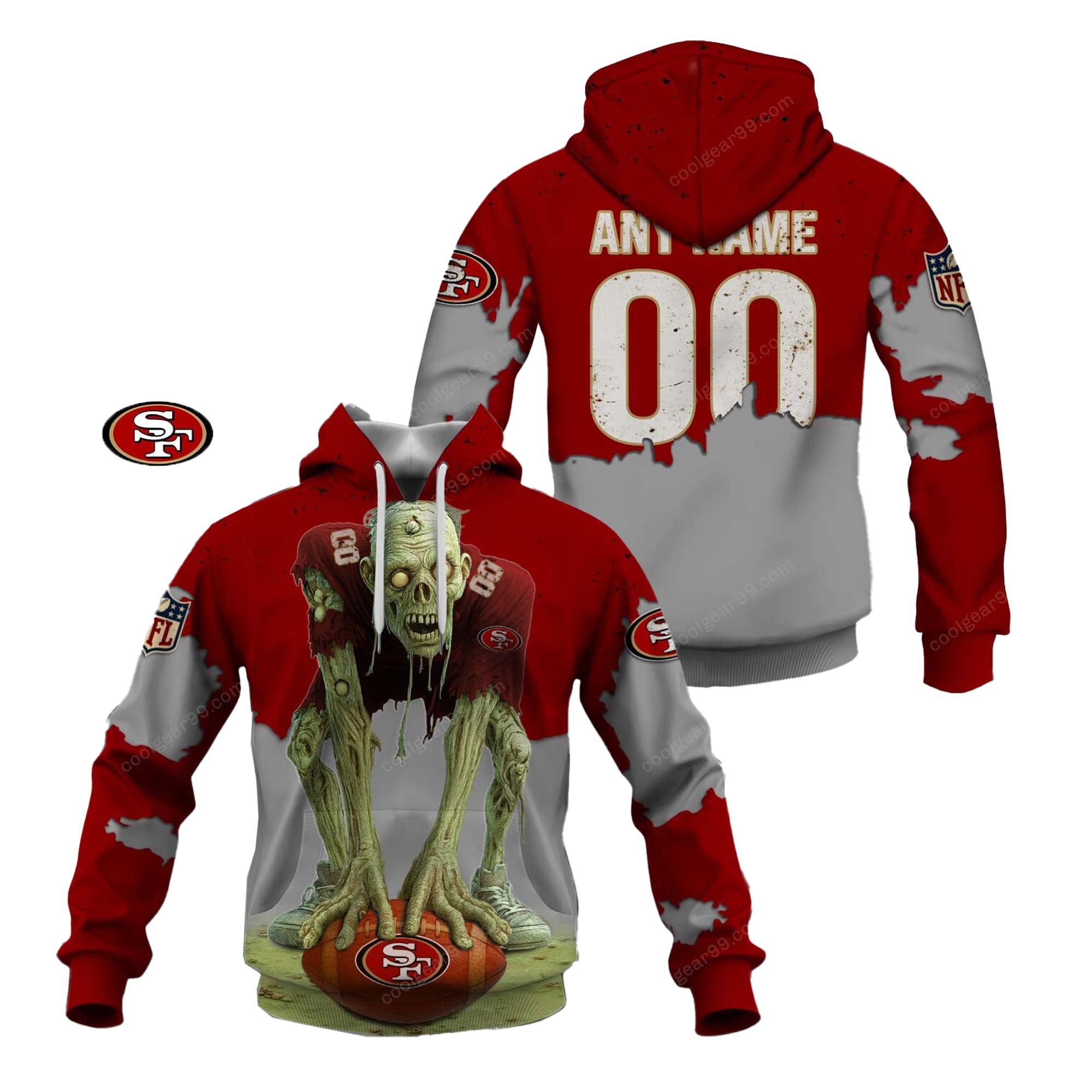 Buildercar - San Francisco 49ers Zombie HLW Custom Name Hoodie