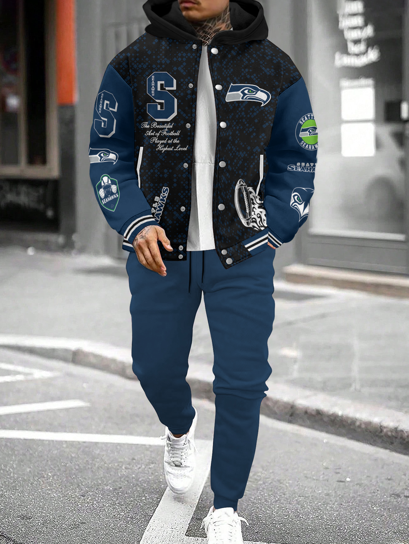 Seattle Seahawks Hooded Jacket With Drawstring Waistband Joggers 2pcs Set