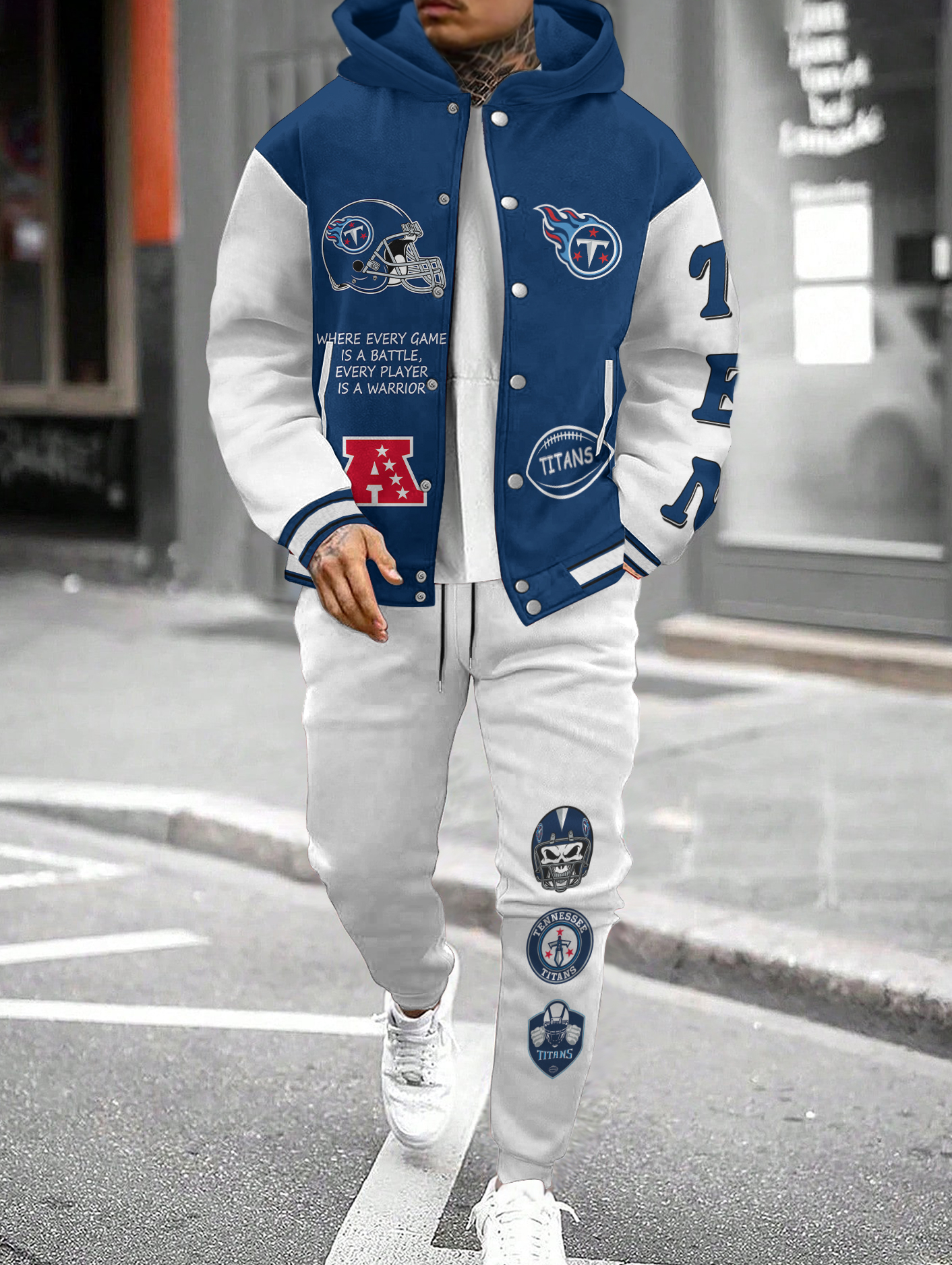 Tennessee Titans Hooded Jacket With Drawstring Waistband Joggers 2pcs Set