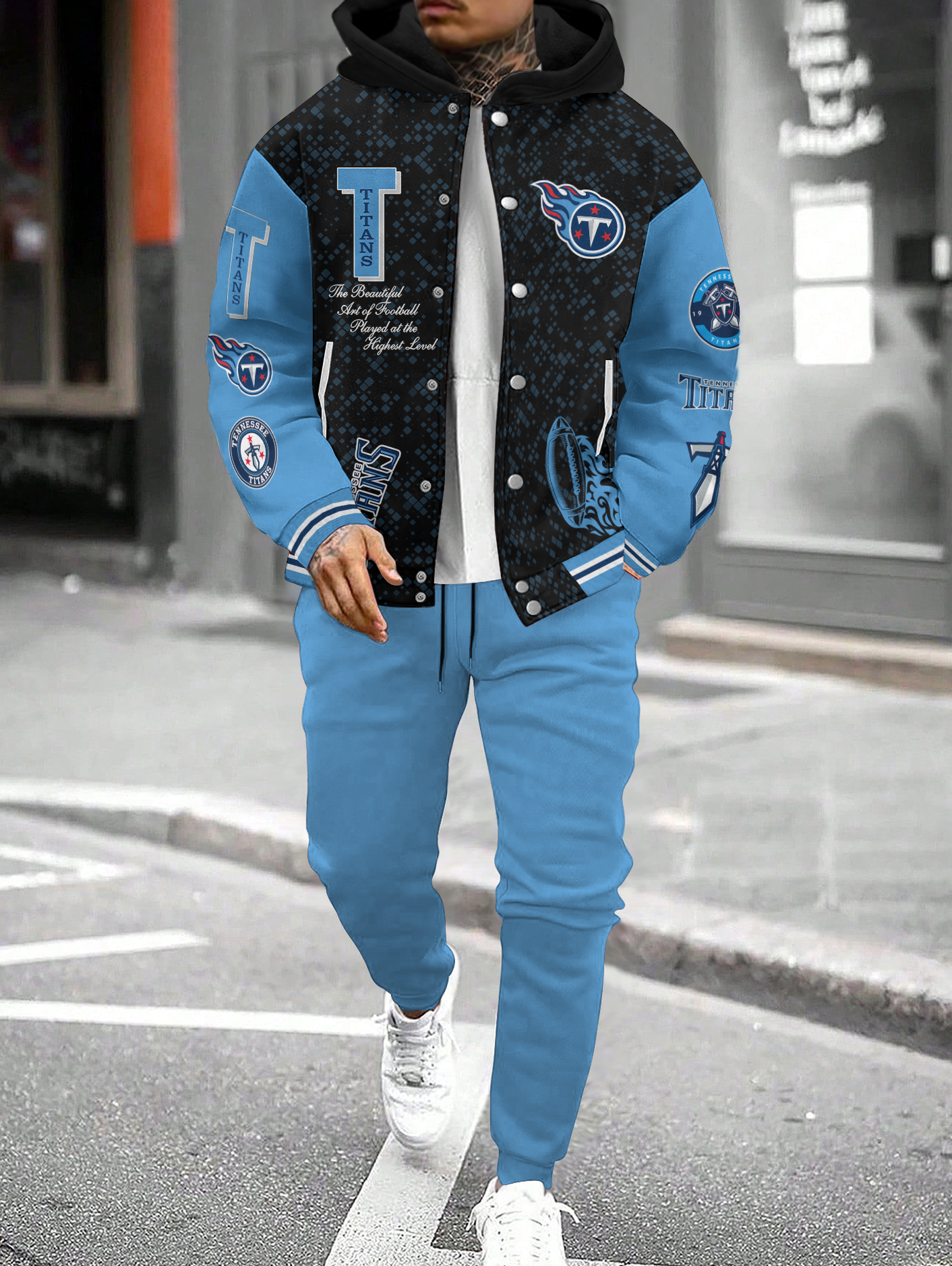 Tennessee Titans Hooded Jacket With Drawstring Waistband Joggers 2pcs Set