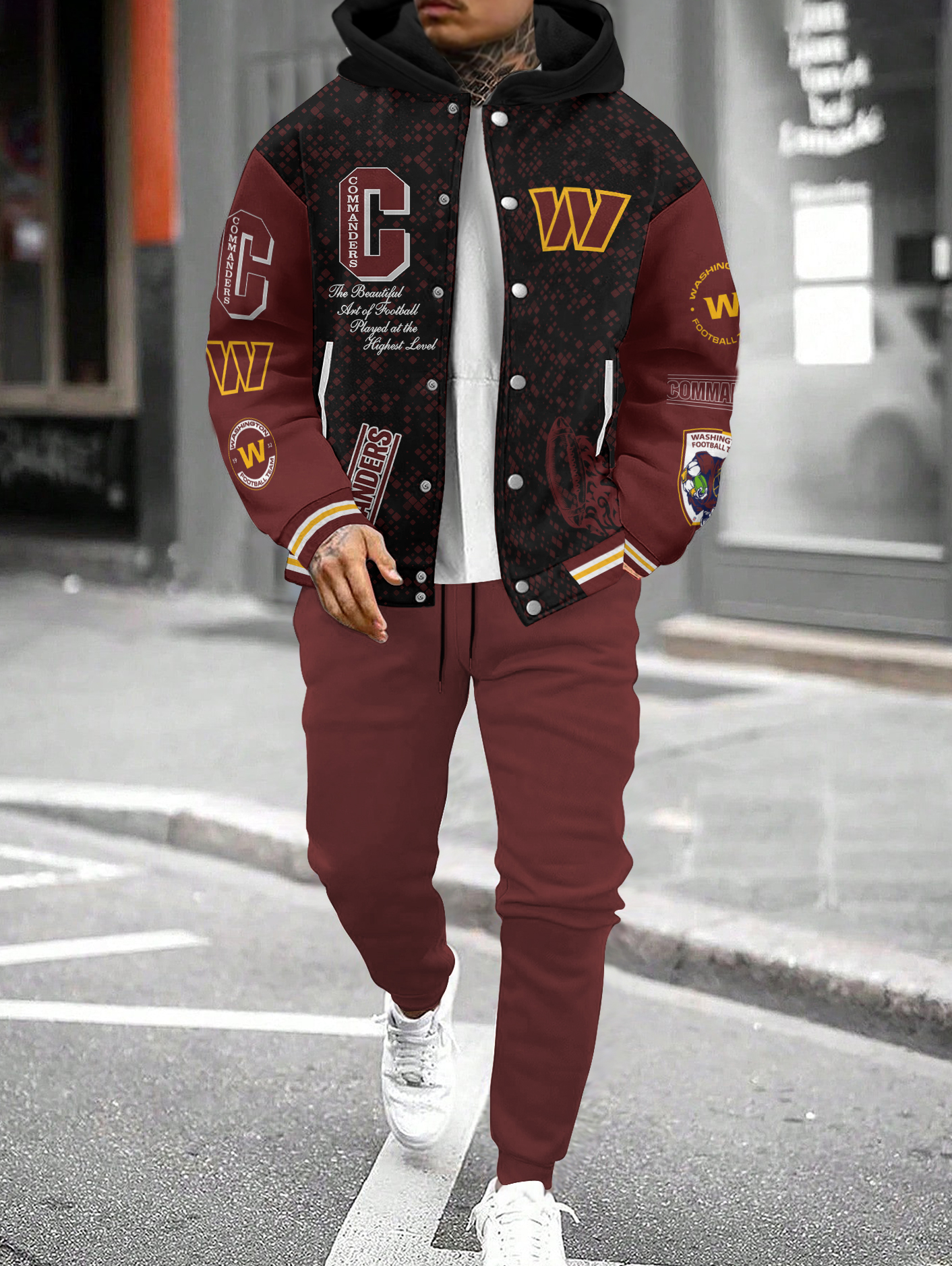 Washington Commanders Hooded Jacket With Drawstring Waistband Joggers 2pcs Set