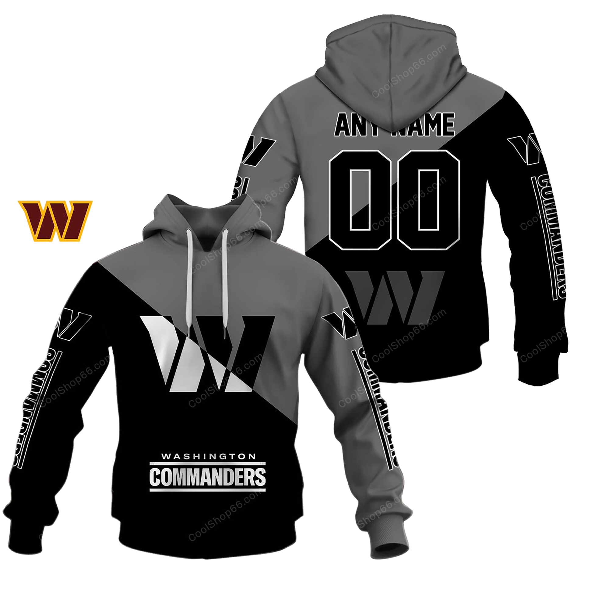 Buildercar - Washington Commanders Monochrome Power Custom Name Hoodie