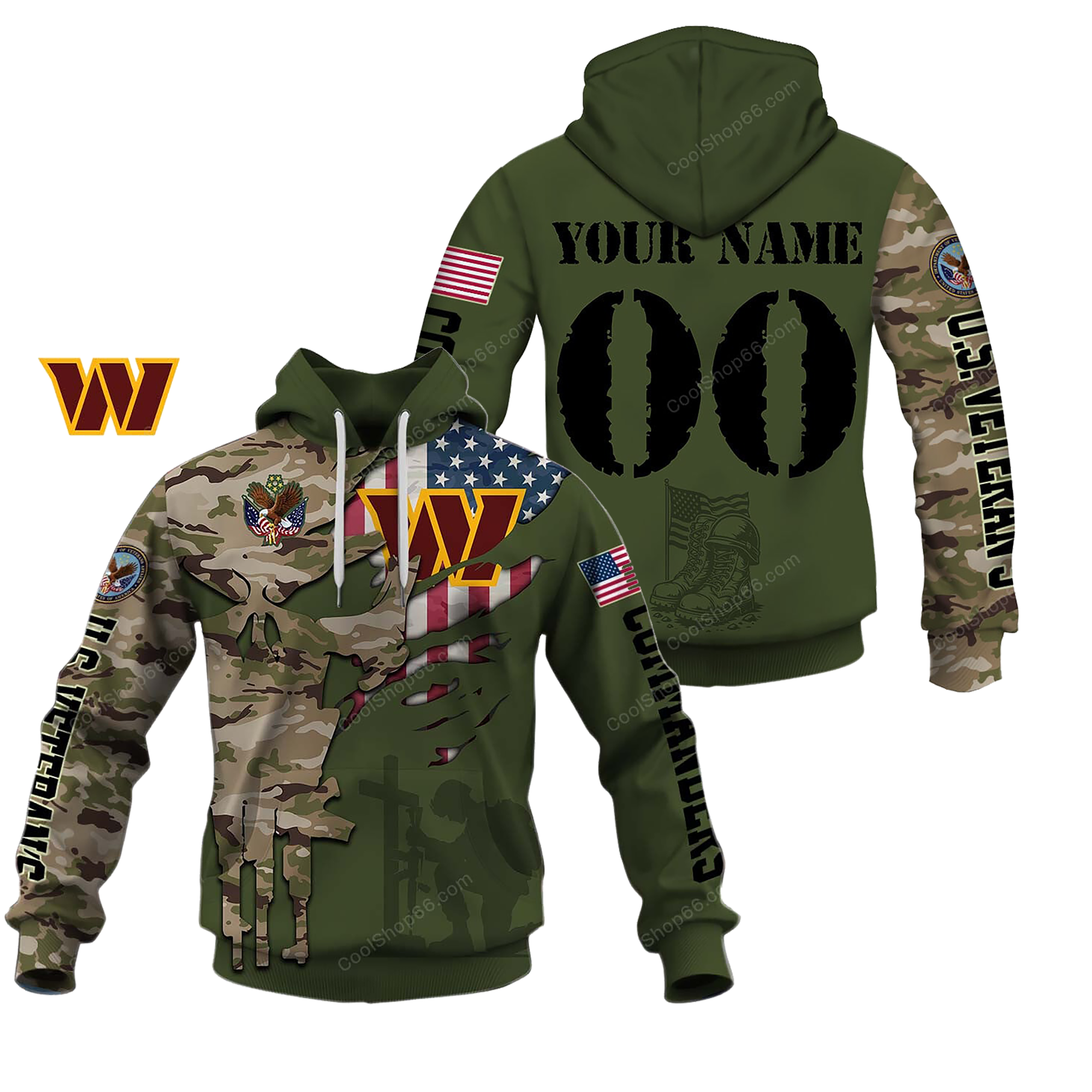 Buildercar - Washington Commanders Veteran's Day Custom Name Hoodie