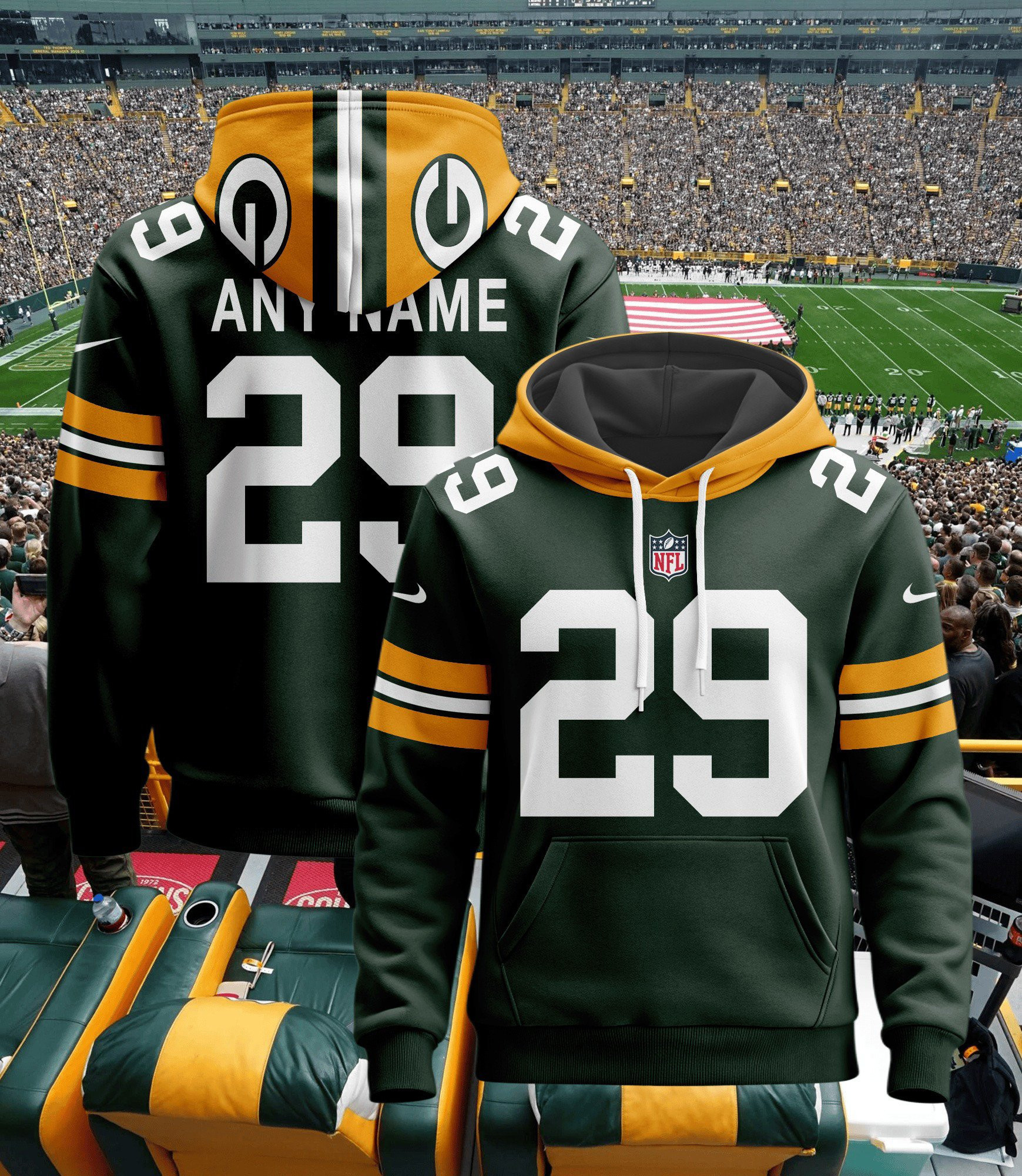 Buildercar - Green Bay Packers Hoodie Style Jersey Custom Name And Number