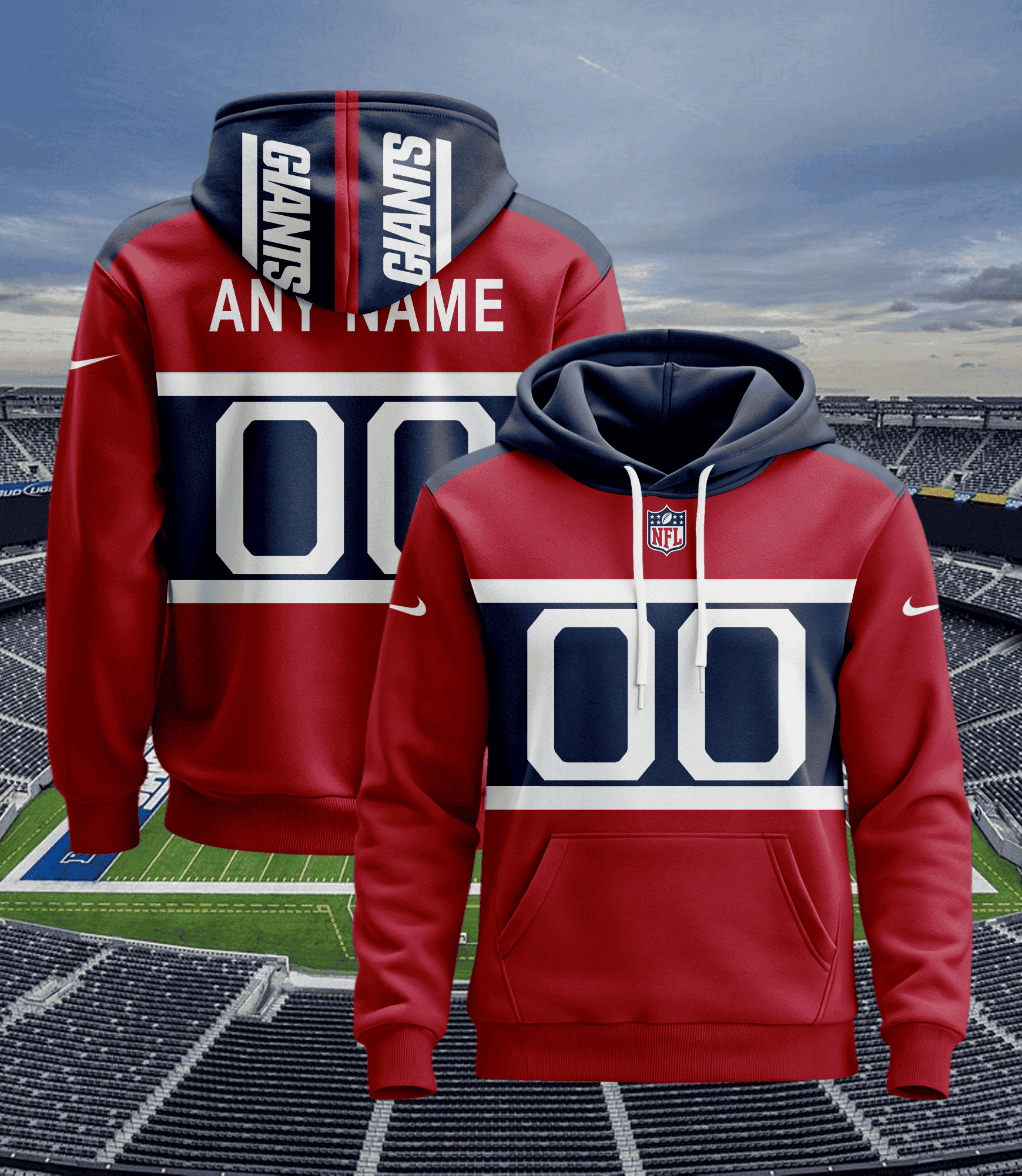 Buildercar - New York Giants Hoodie Style Jersey Custom Name And Number