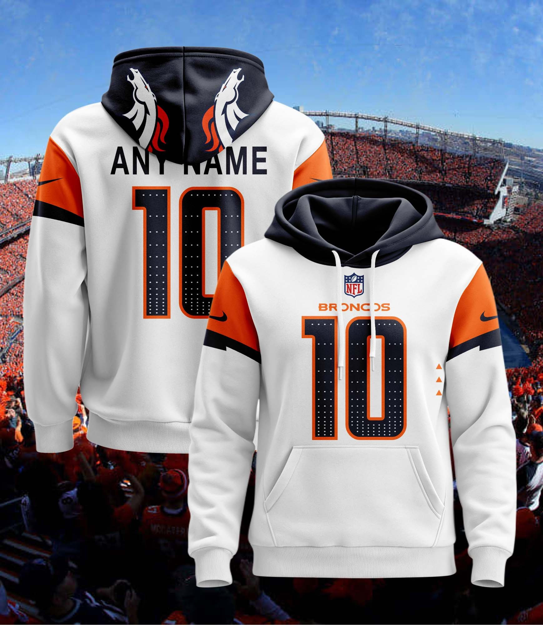 Buildercar - Denver Broncos Hoodie Style Jersey Custom Name And Number