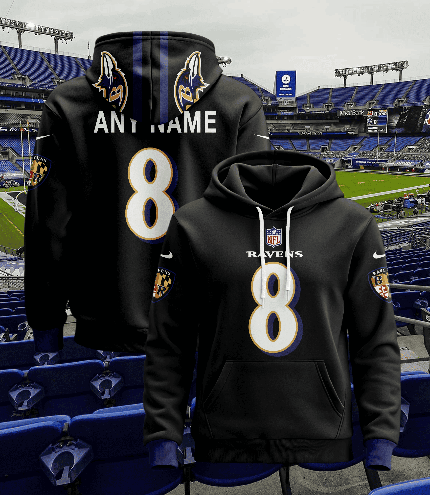 Buildercar - Baltimore Ravens Hoodie Style Jersey Custom Name And Number