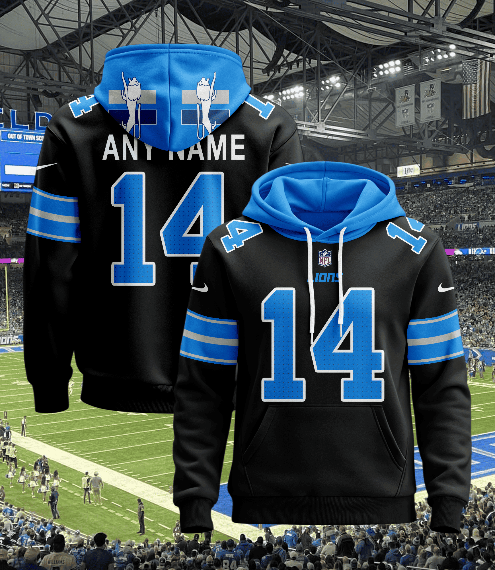 Buildercar - Detroit Lions Hoodie Style Jersey Custom Name And Number