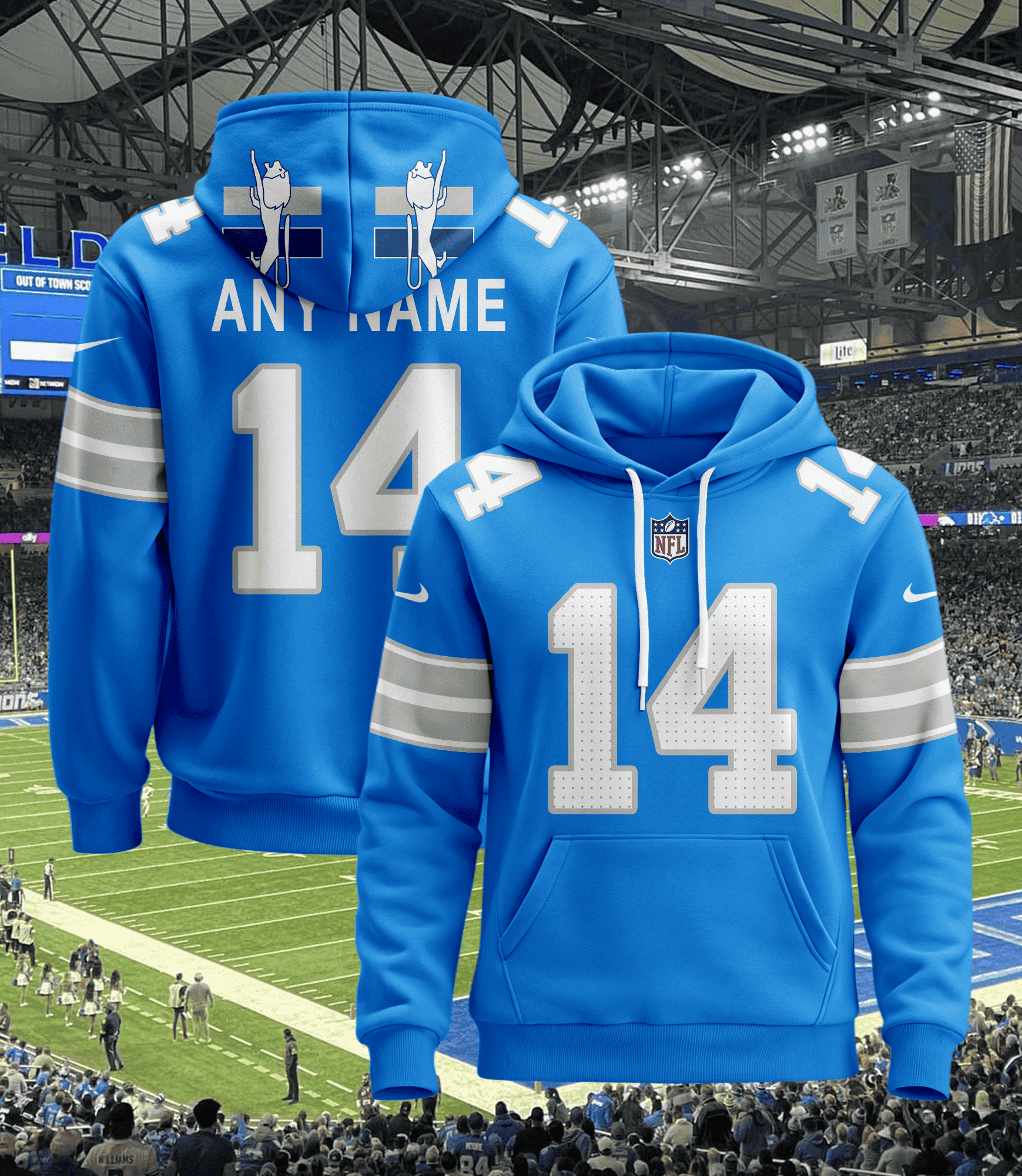 Buildercar - Detroit Lions Hoodie Style Jersey Custom Name And Number 1