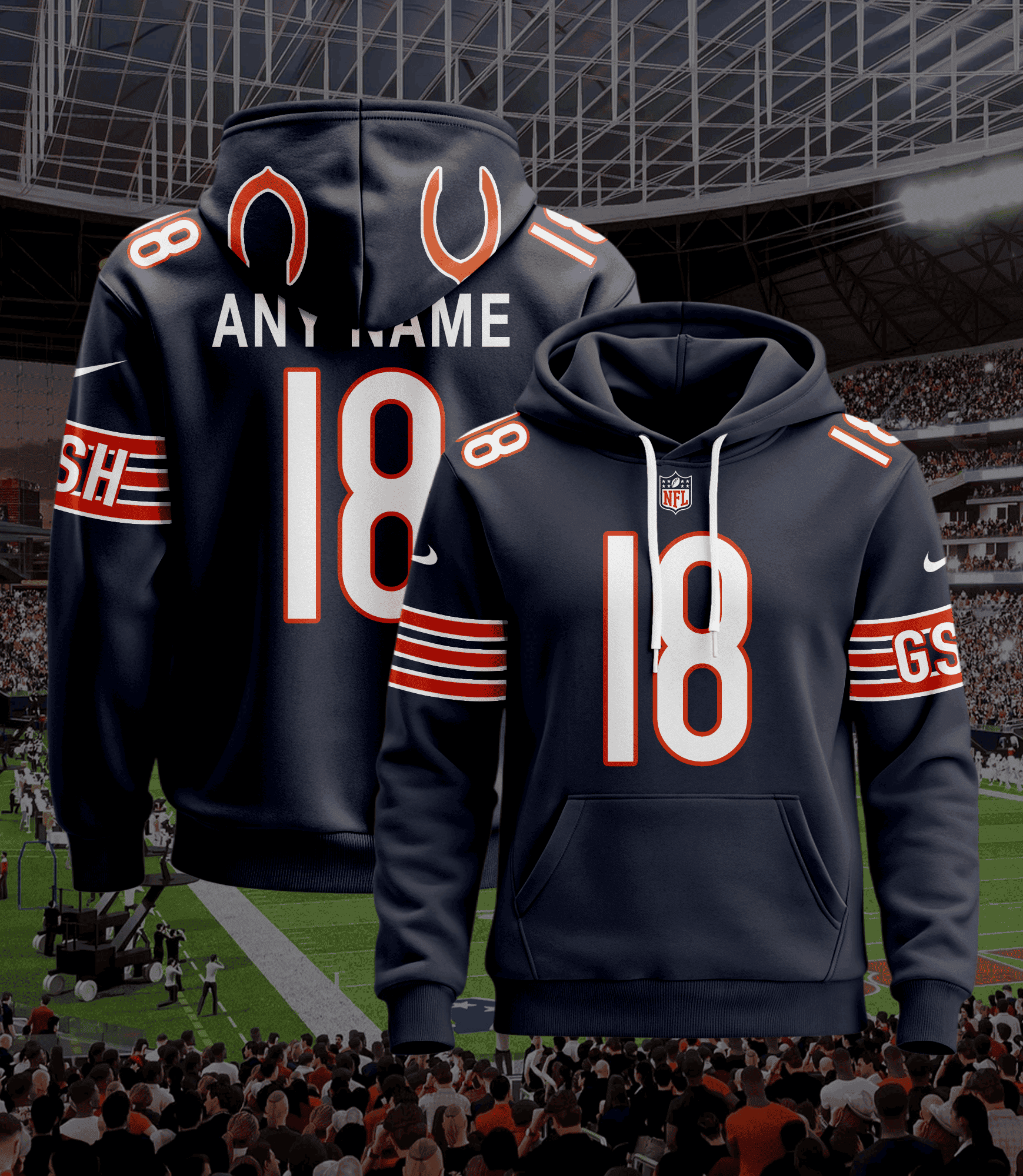 Buildercar - Chicago Bears Hoodie Style Jersey Custom Name And Number