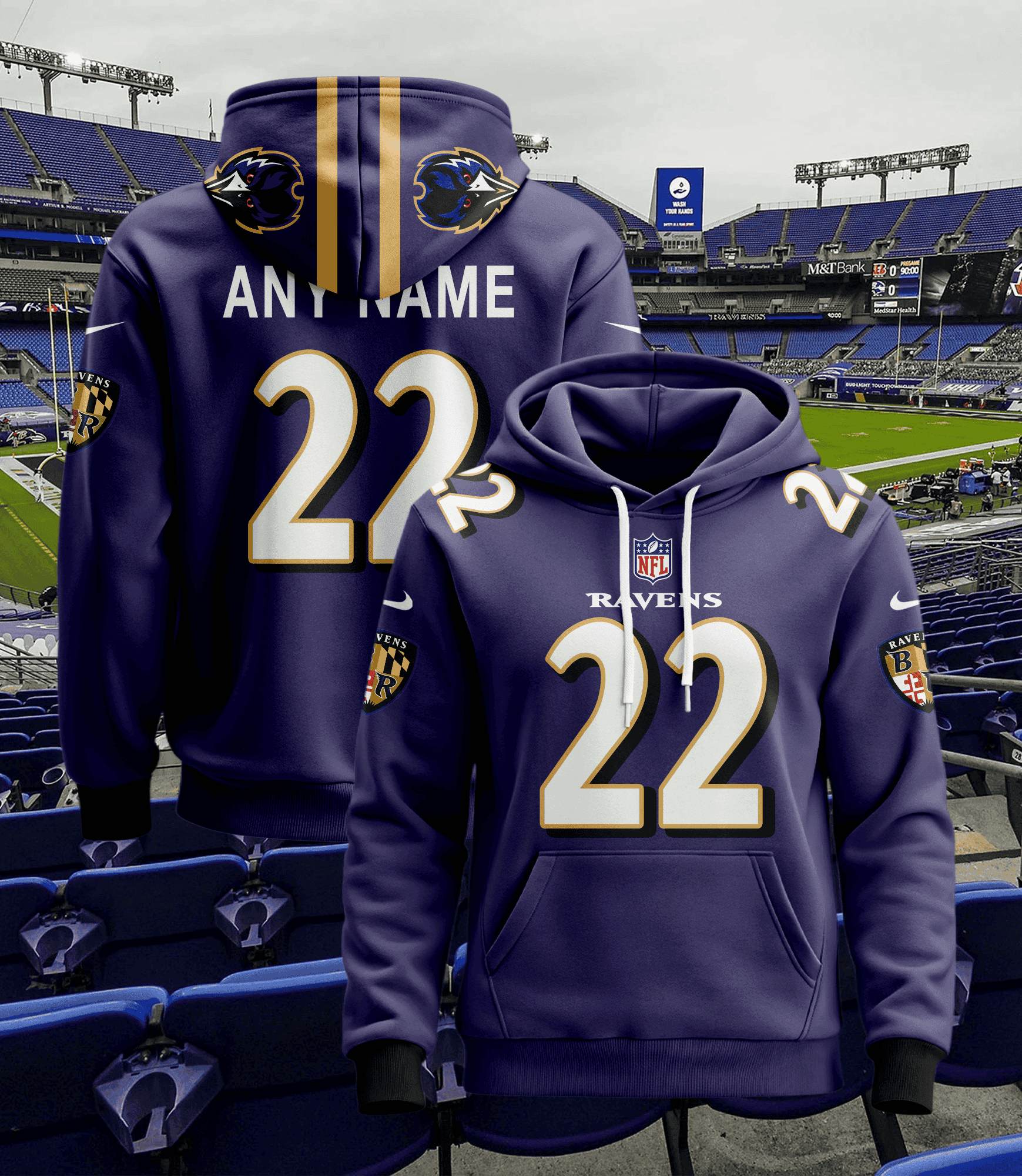 Buildercar - Baltimore Ravens Hoodie Style Jersey Custom Name And Number 1