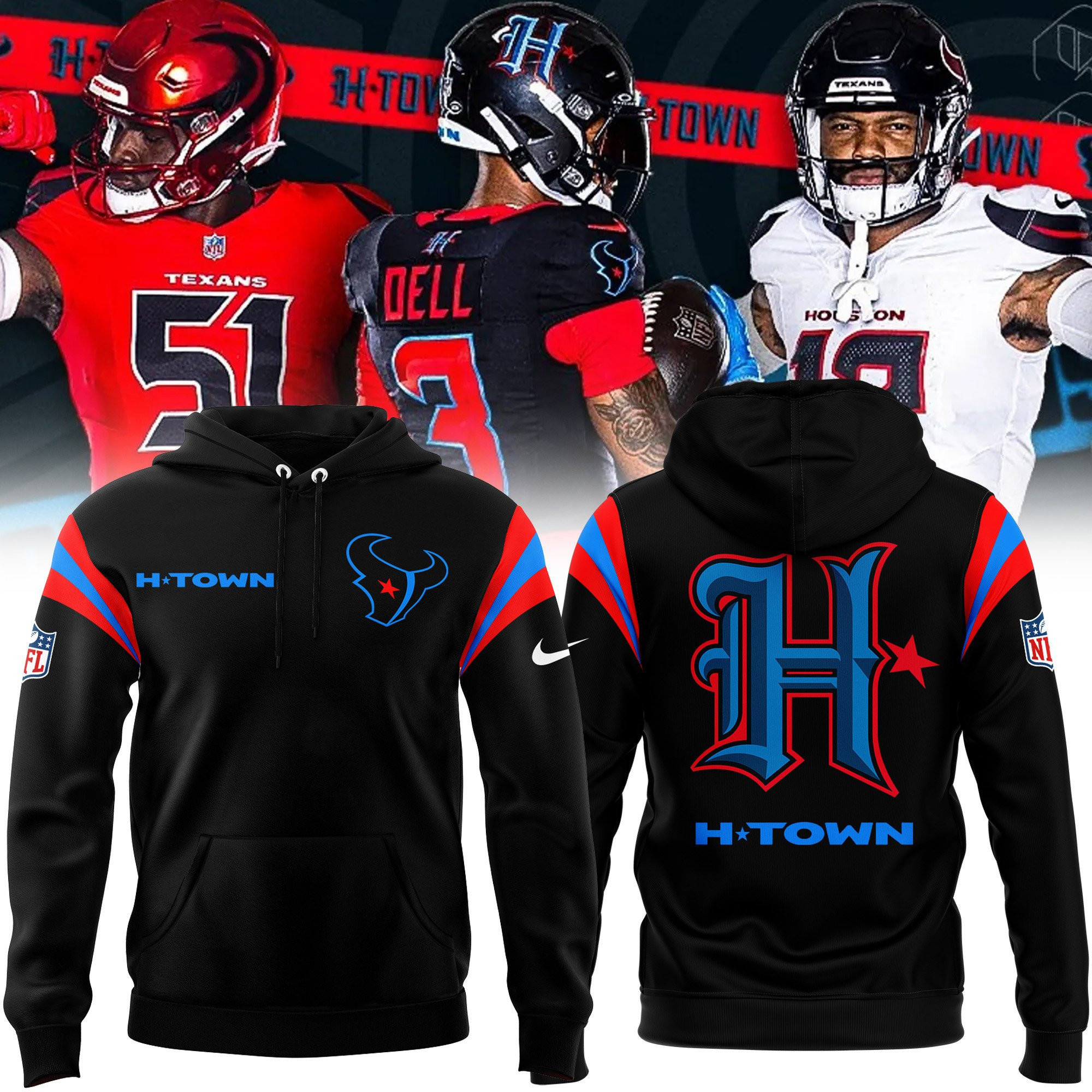 Buildercar - Houston Texans Hoodie Style Jersey Custom Name And Number 5