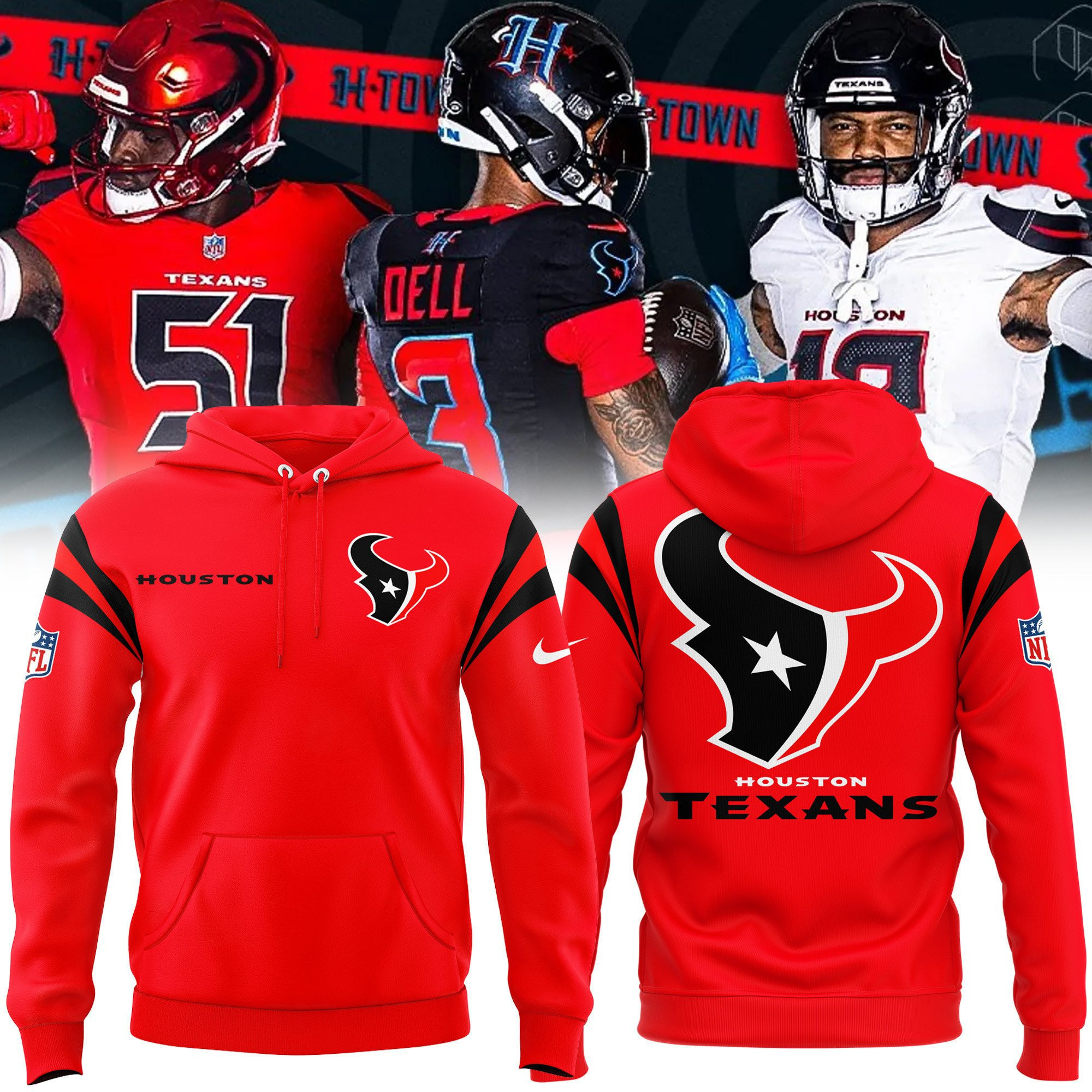 Buildercar - Houston Texans Hoodie Style Jersey Custom Name And Number 7