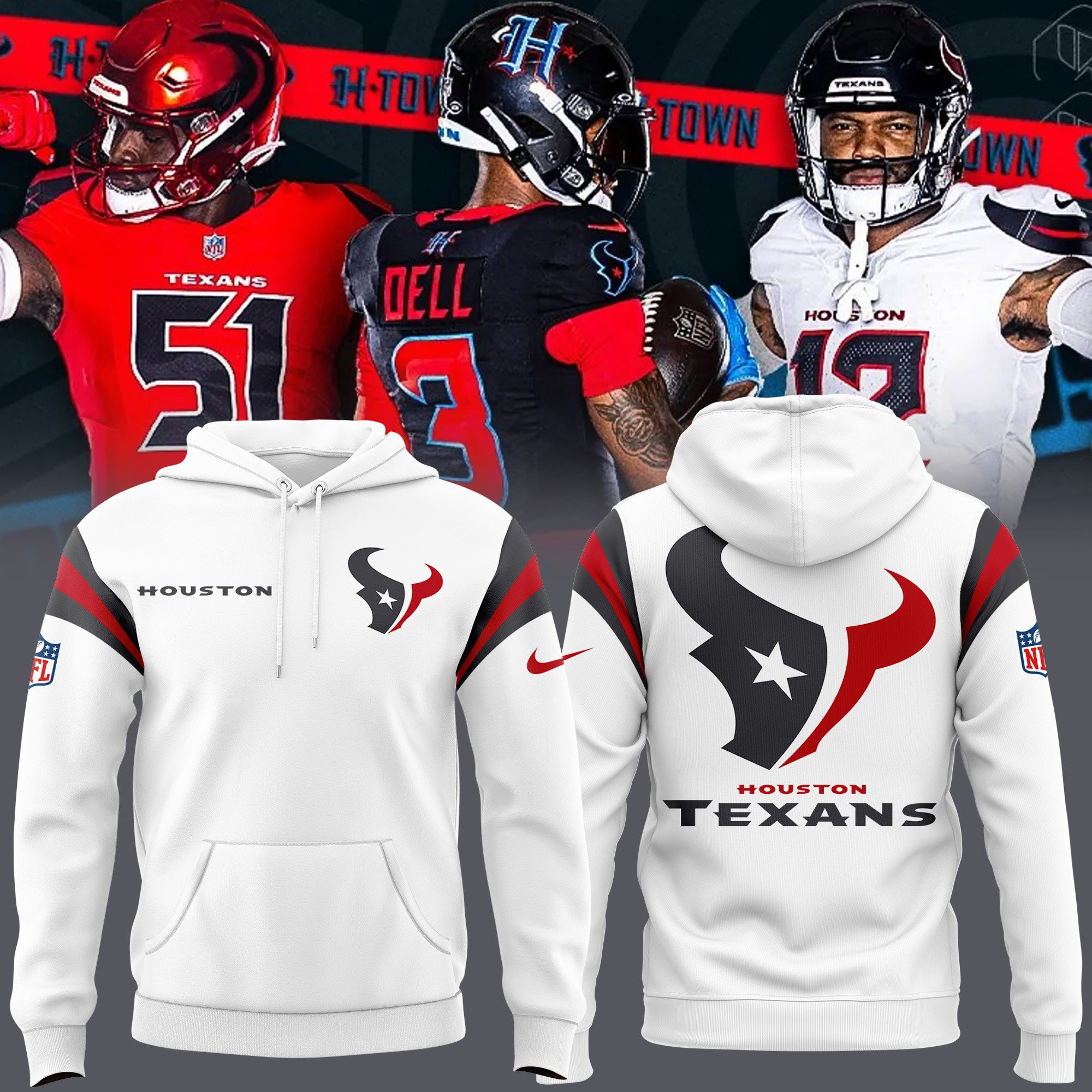 Buildercar - Houston Texans Hoodie Style Jersey Custom Name And Number 9