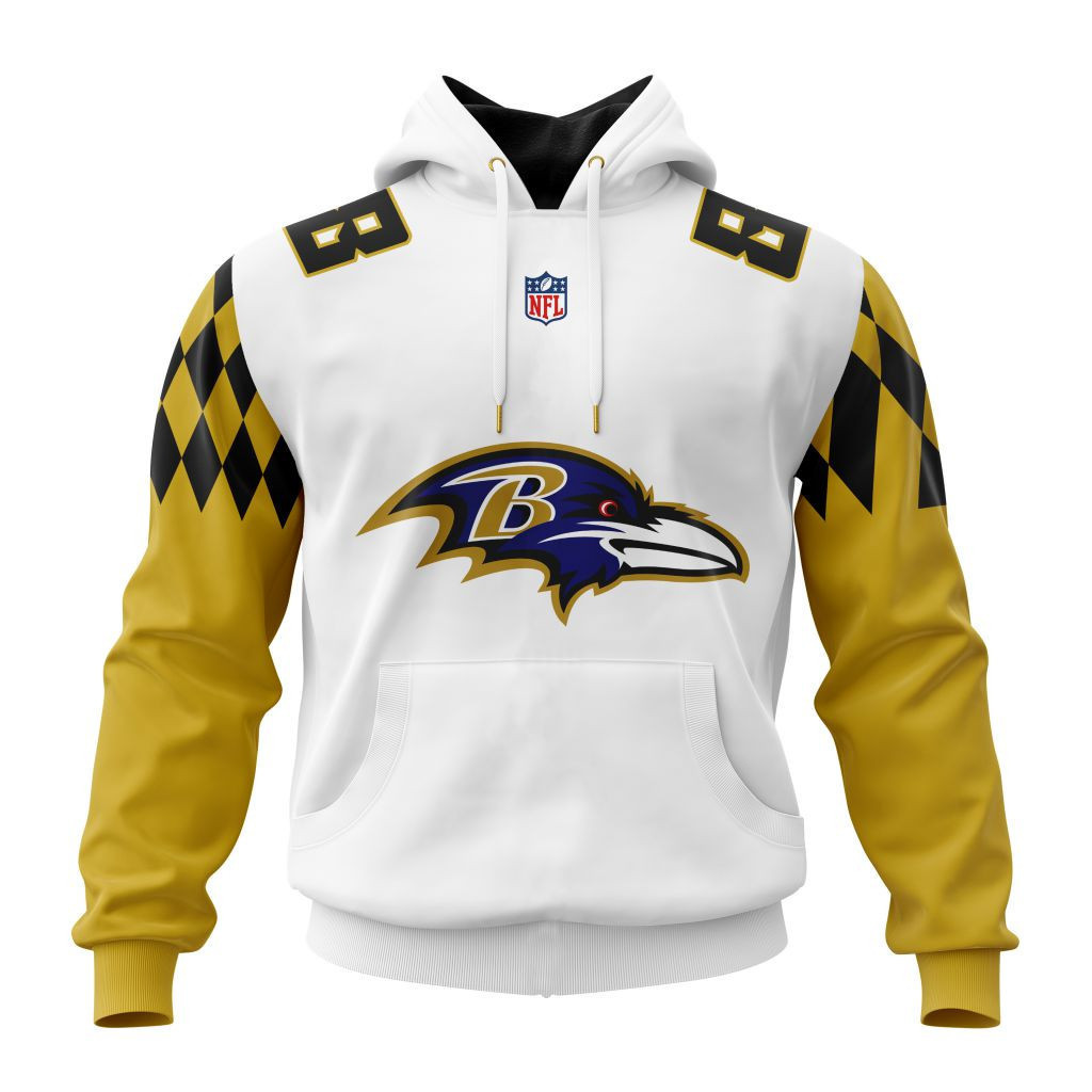 Buildercar - Baltimore Ravens Specialized Design Away Kits Hoodie Personalized Letters Number