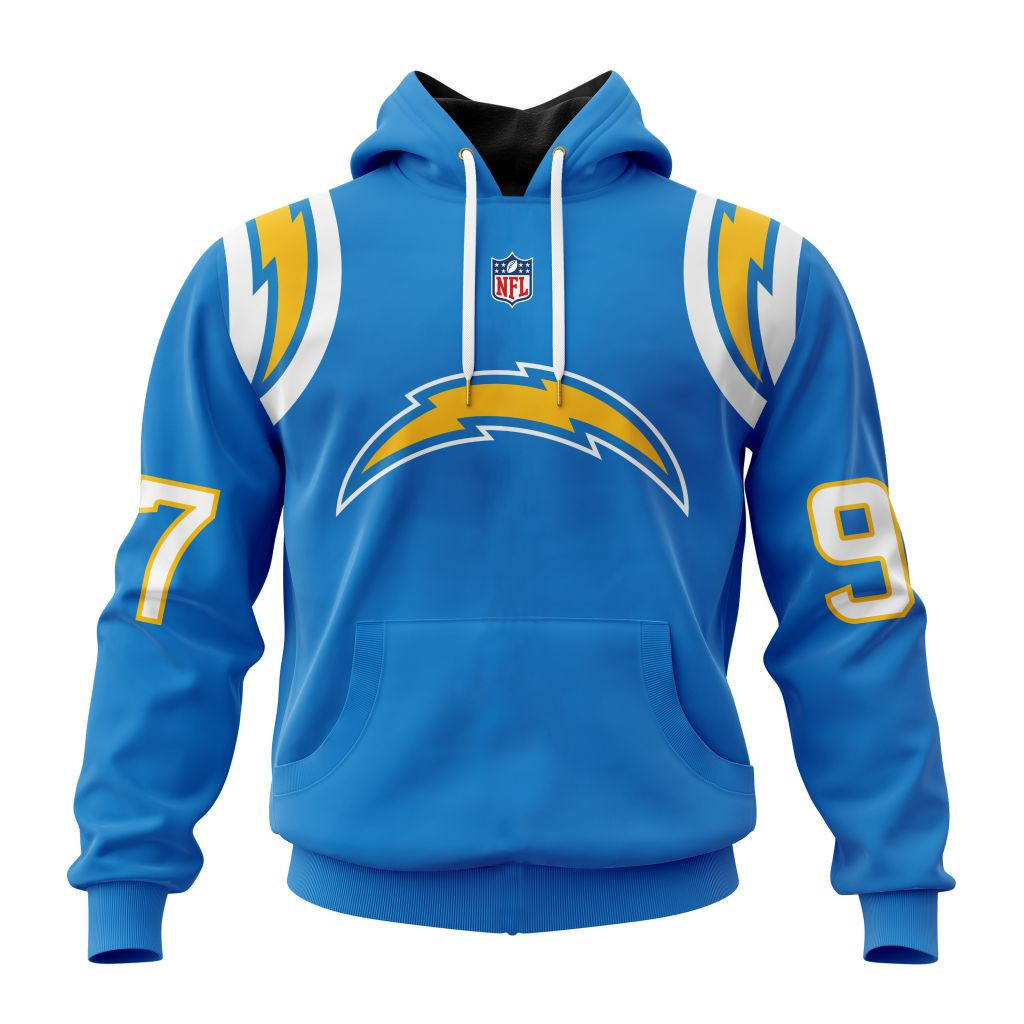 Buildercar - Los Angeles Chargers Specialized Design Away Kits Hoodie Personalized Letters Number