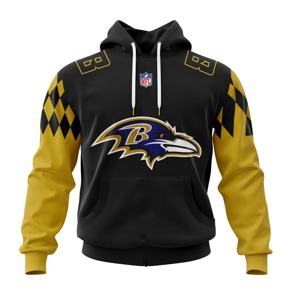 Buildercar - Baltimore Ravens Specialized Design Away Kits Hoodie Personalized Letters Number 1