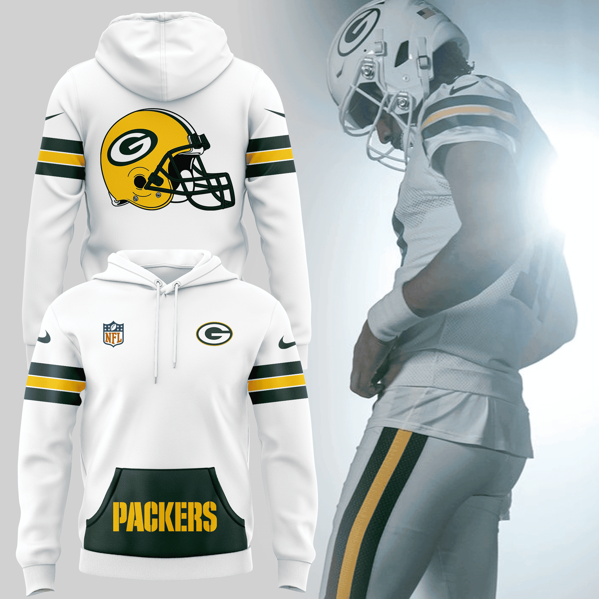 Buildercar - Green Bay Packers White Hoodie 2024