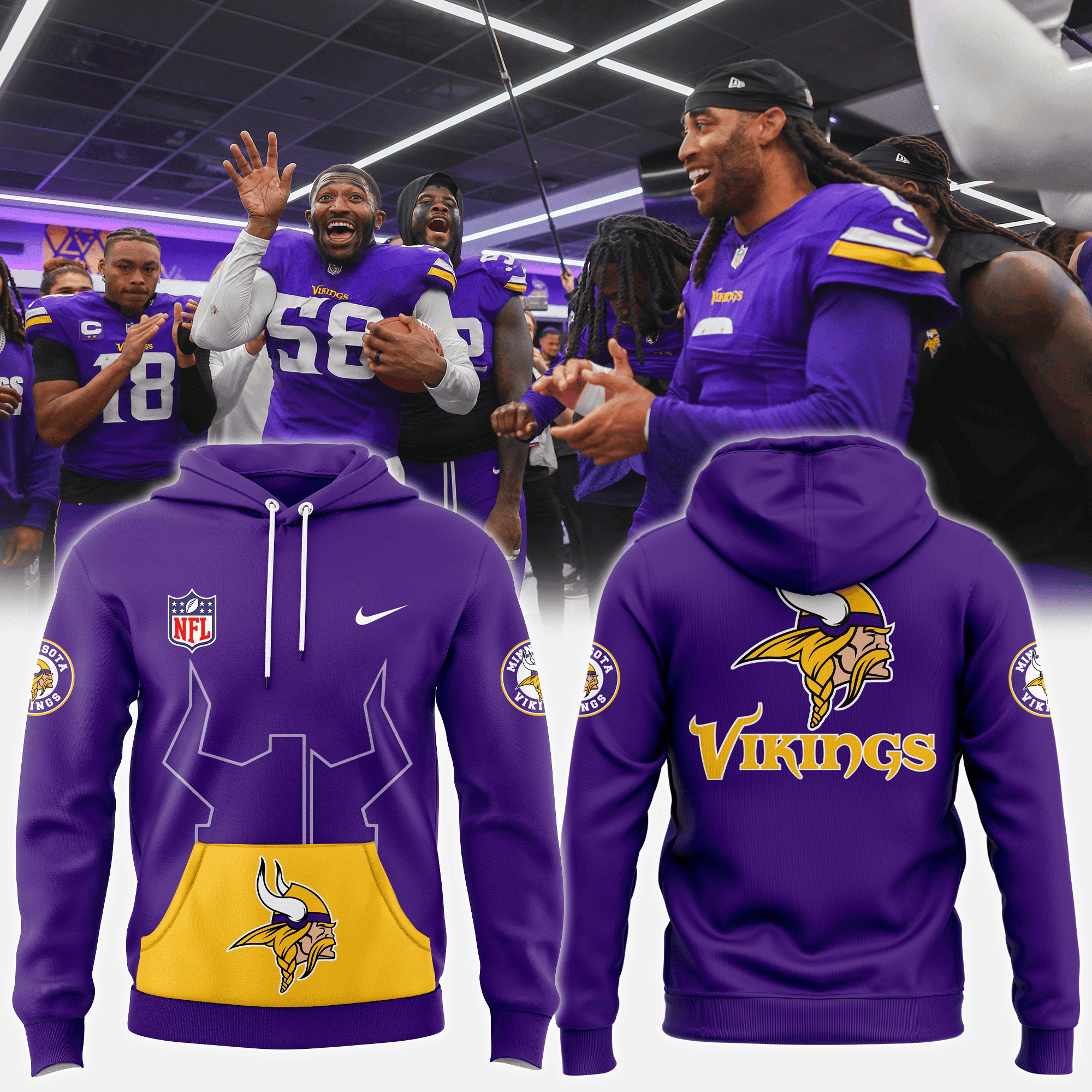Buildercar - Minnesota Vikings Specialized Design Purple Game Hoodie