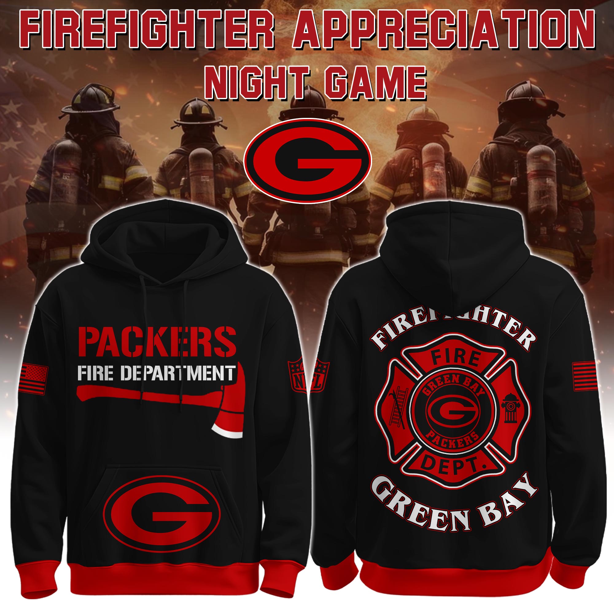 Buildercar - Green Bay Packers - NFL x Firefighter Appreciation Night Game Limited Editions Hoodie