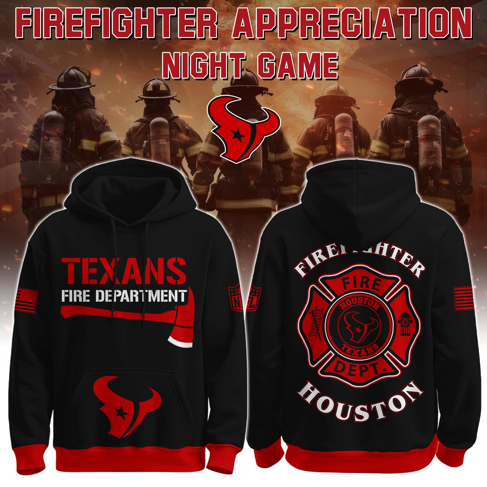 Buildercar - Houston Texans - NFL x Firefighter Appreciation Night Game Limited Editions Hoodie