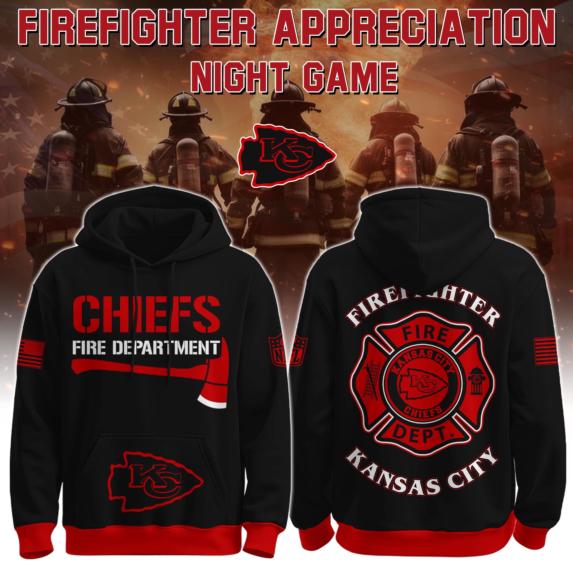 Buildercar - Kansas City Chiefs - NFL x Firefighter Appreciation Night Game Limited Editions Hoodie