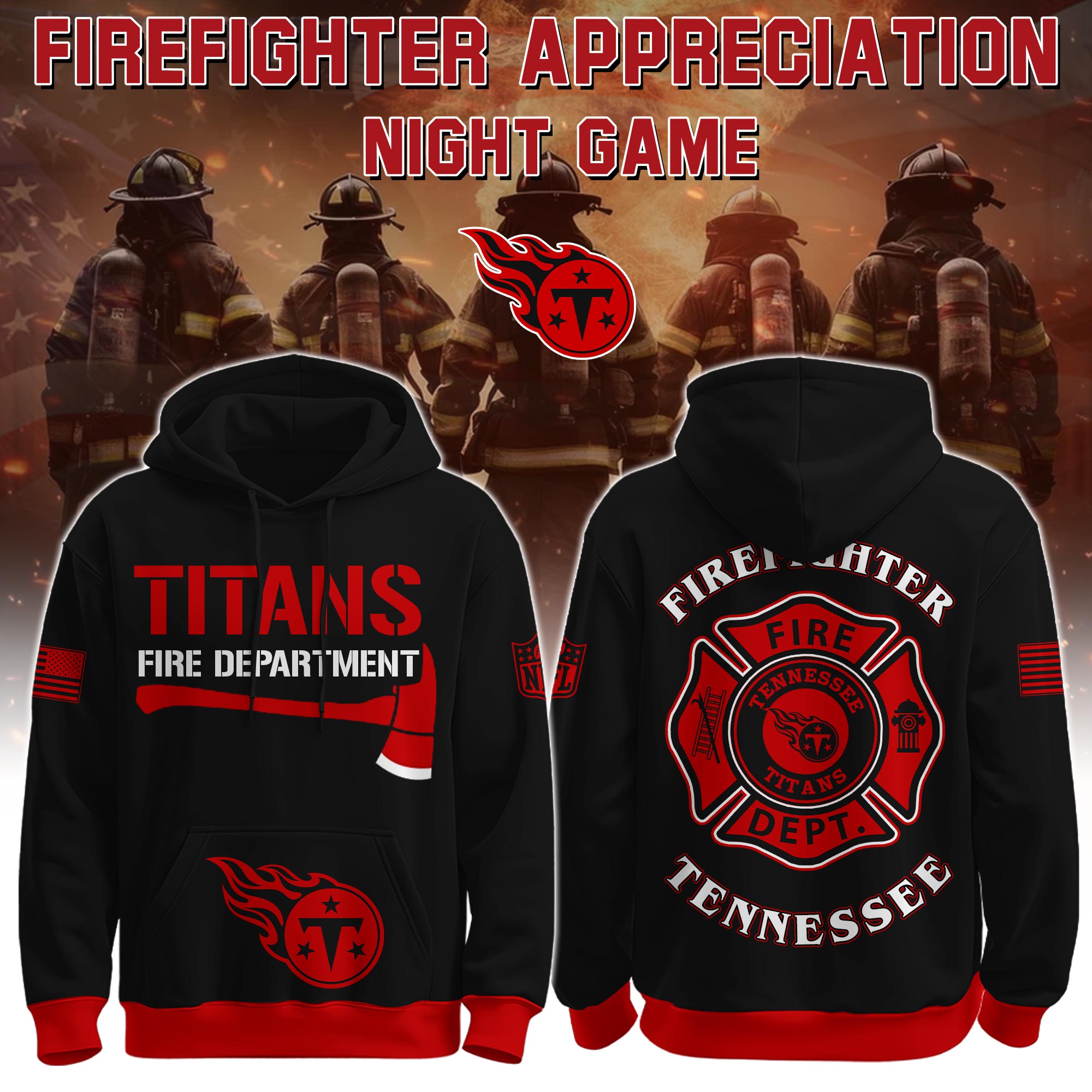 Buildercar - Tennessee Titans - NFL x Firefighter Appreciation Night Game Limited Editions Hoodie