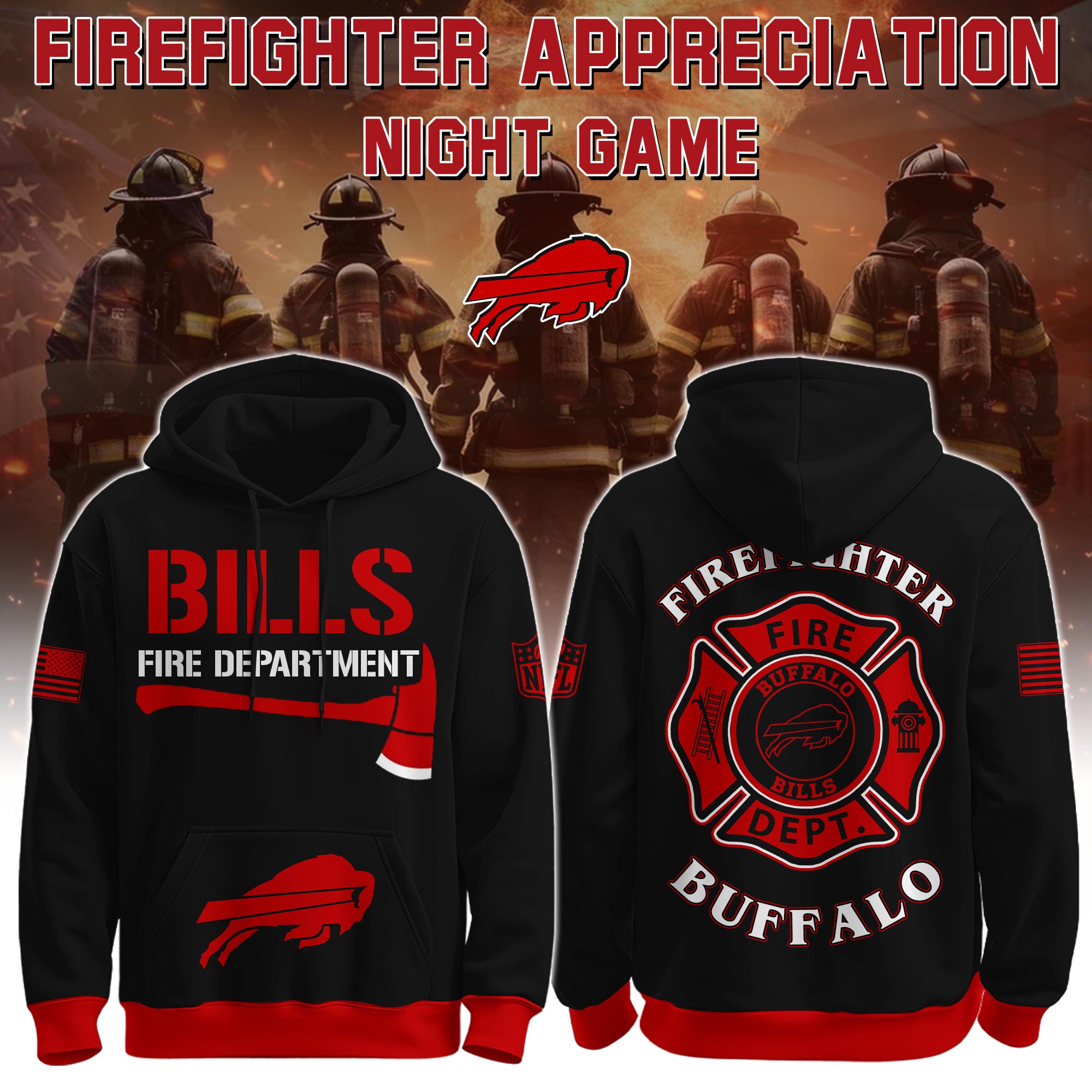 Buildercar - Buffalo Bills - NFL x Firefighter Appreciation Night Game Limited Editions Hoodie