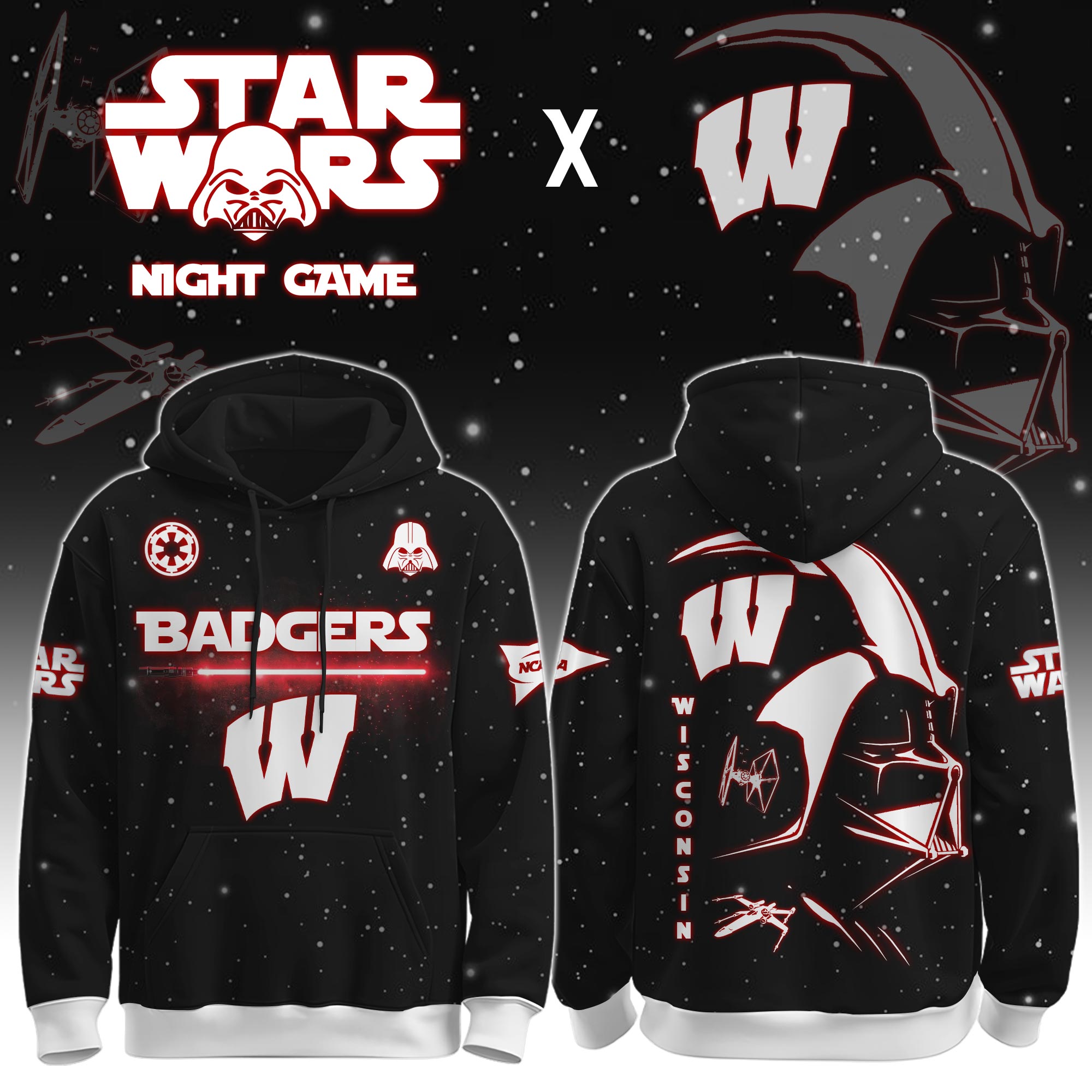 Buildercar - University of Wisconsin (Badgers) - NCAA x Dark Vander Star War Limited Editions Hoodie