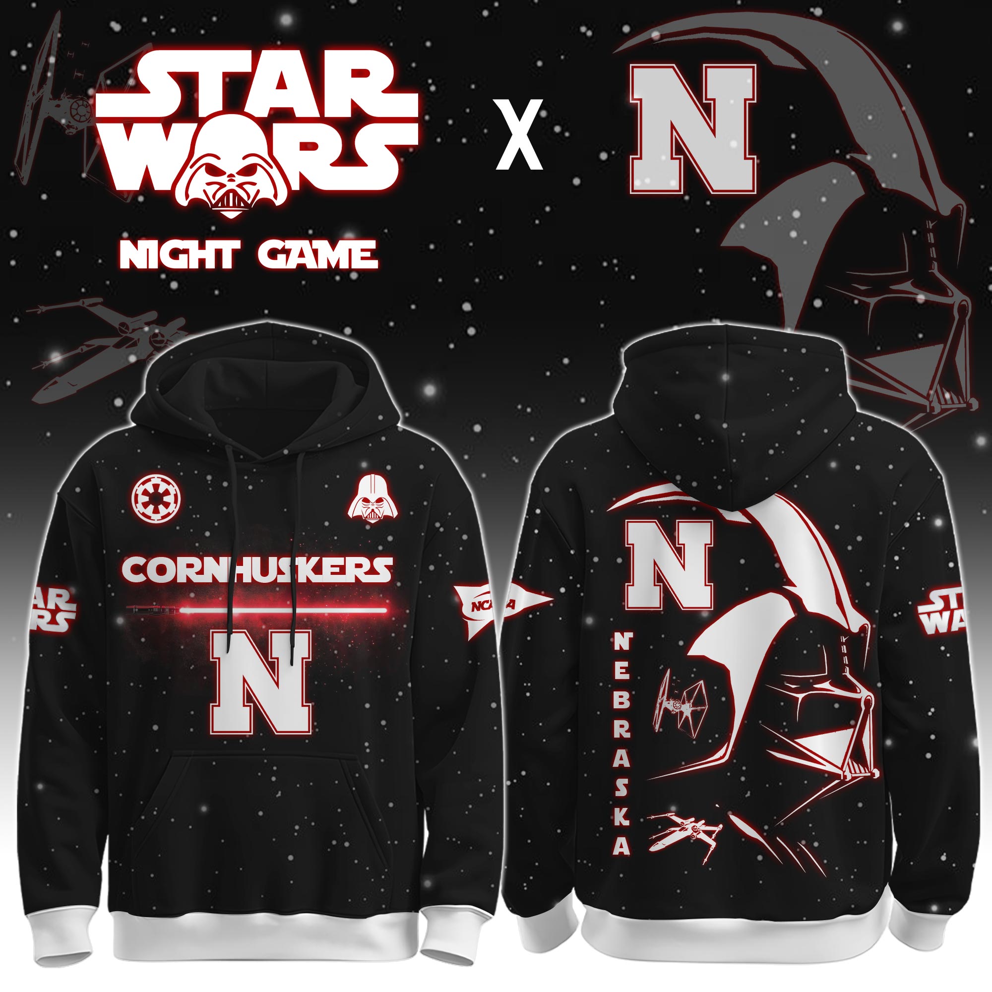 Buildercar - University of Nebraska (Cornhuskers) - NCAA x Dark Vander Star War Limited Editions Hoodie