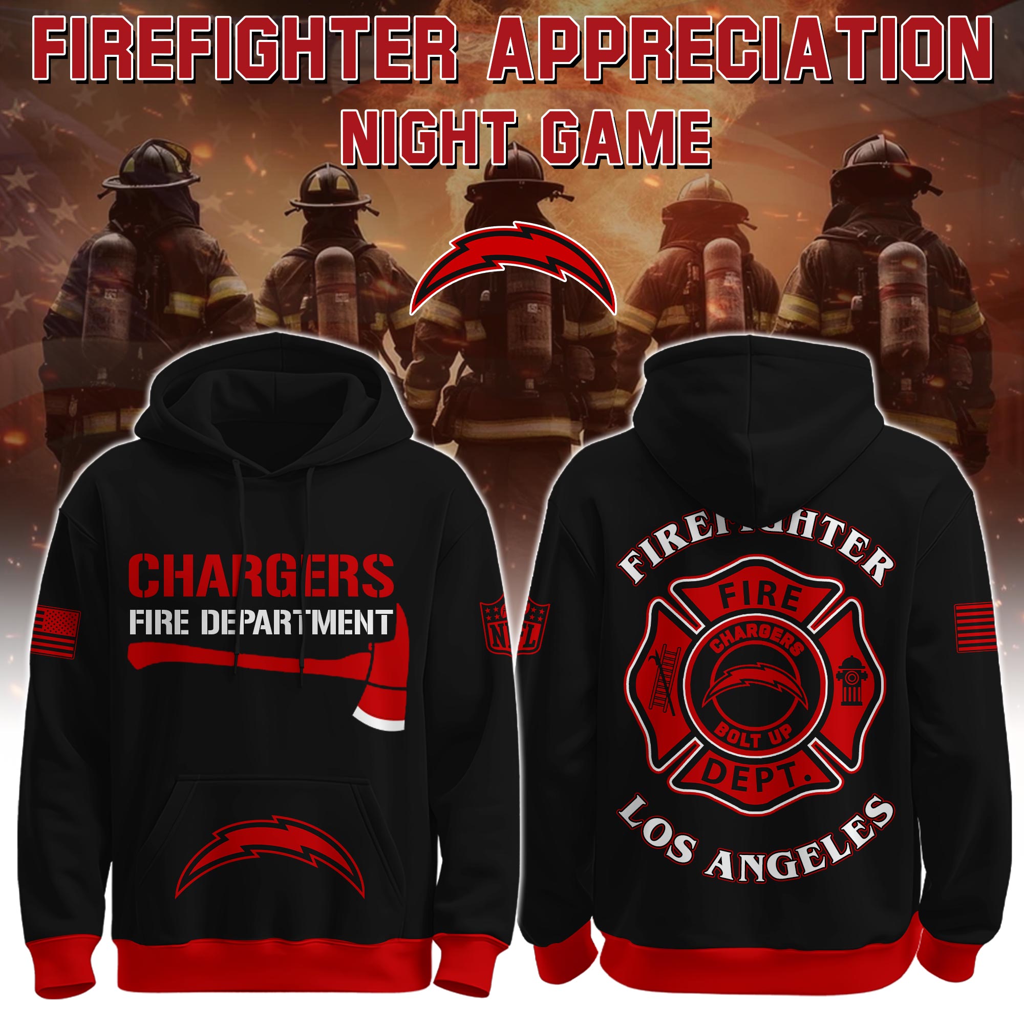 Buildercar - Los Angeles Chargers - NFL x Firefighter Appreciation Night Game Limited Editions Hoodie