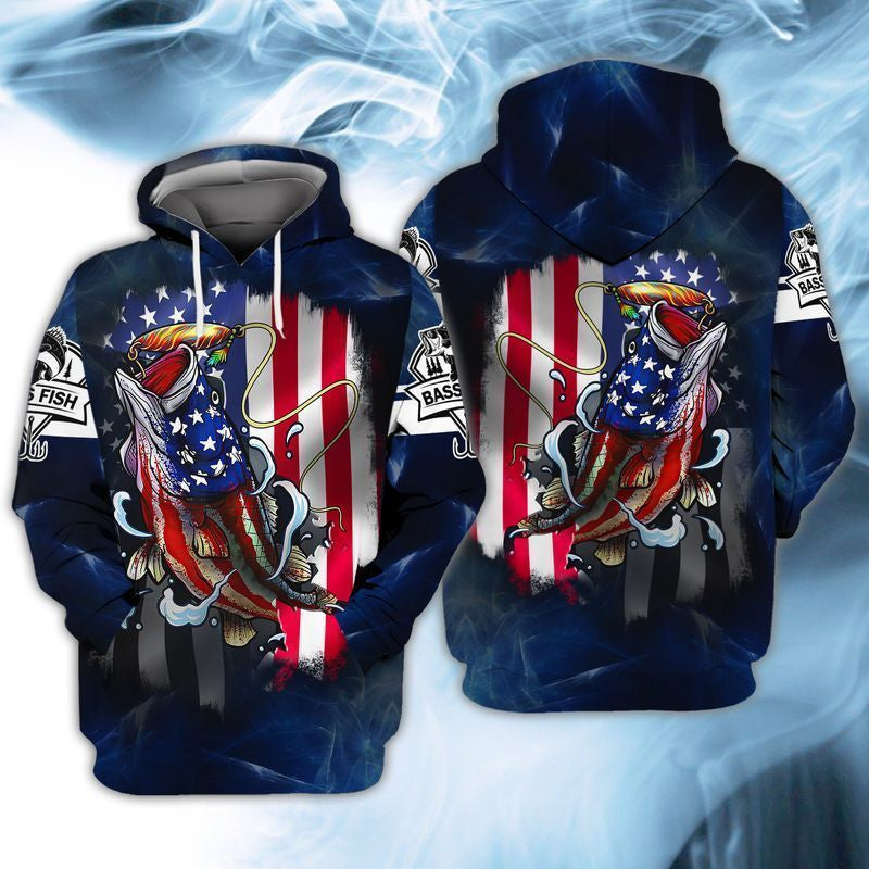 Buildercar - 4th Of July Independence Day American Flag Bass Fishing For Men And Women 3d Hoodie